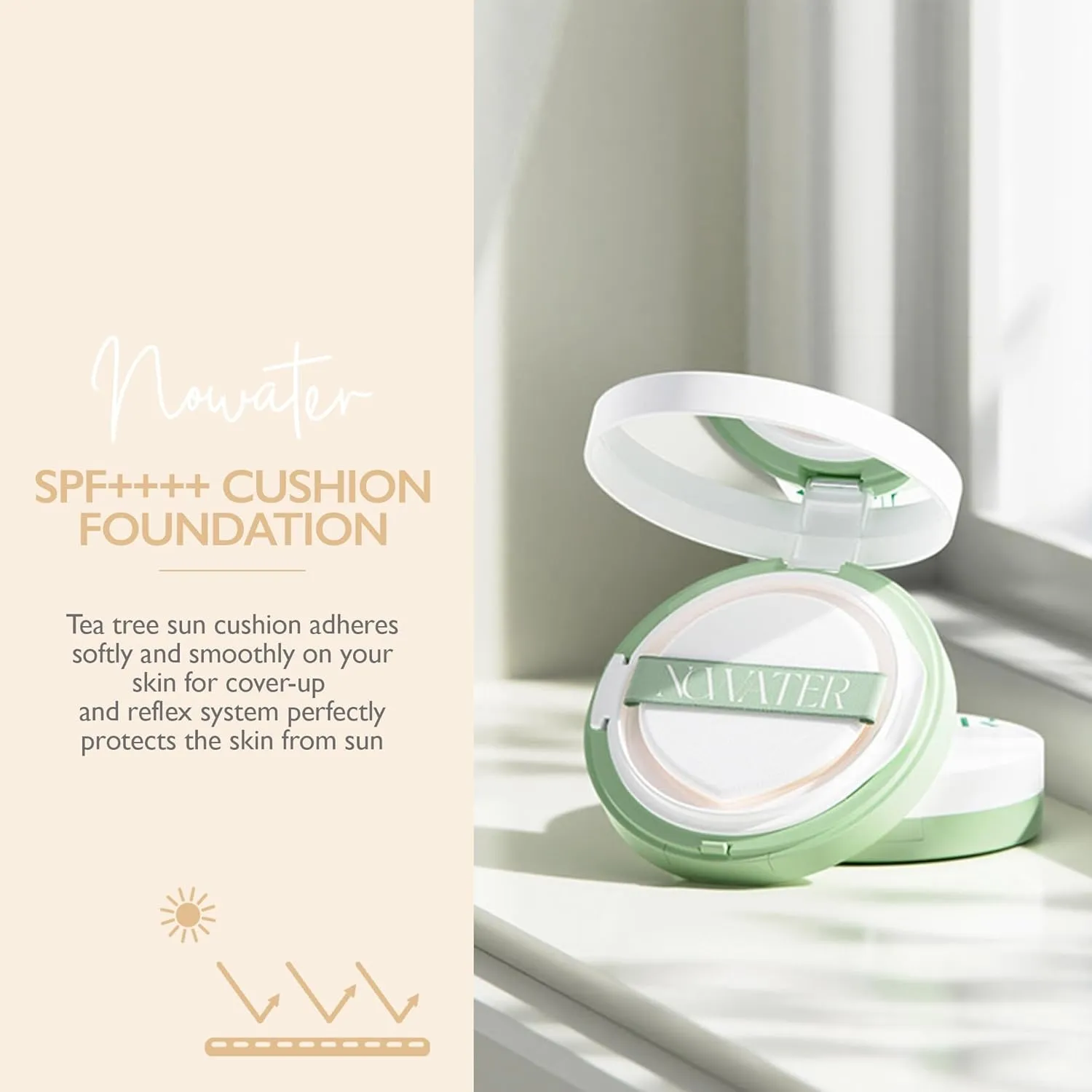 NOWATER Tea Tree Tone-up Sun Cushion (SPF50 , PA    ) | No.23 | Cushion Foundation with UV Protection | Hyaluronic Acid, Niacinamide | Korean Make up for face (0.88 fl.oz) (0.88 fl.oz)