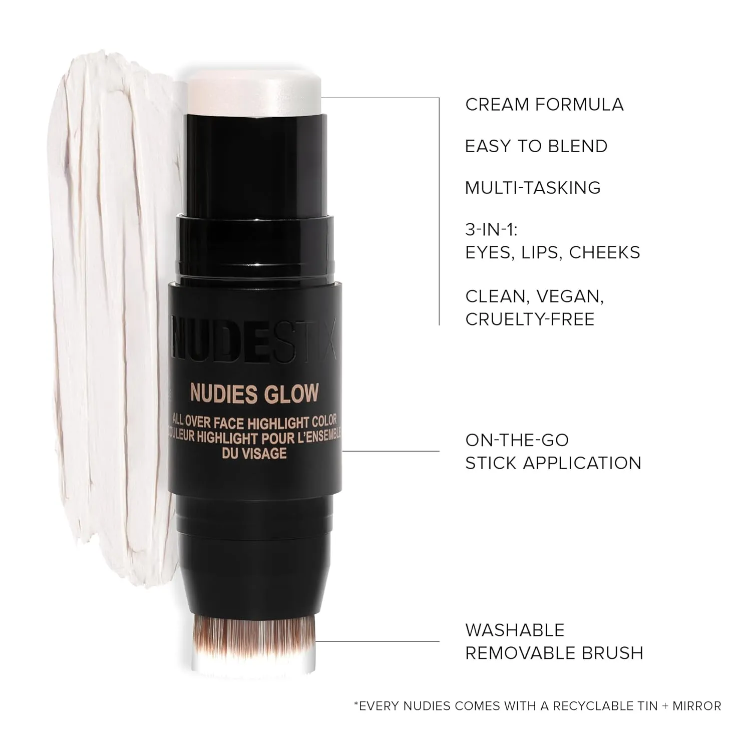 Nudestix Nudies Glow Cream Highlighter Bronze   Glow 3-in-1 All Over Face Colour for Eyes, Cheeks, Lips w/Blending Brush
