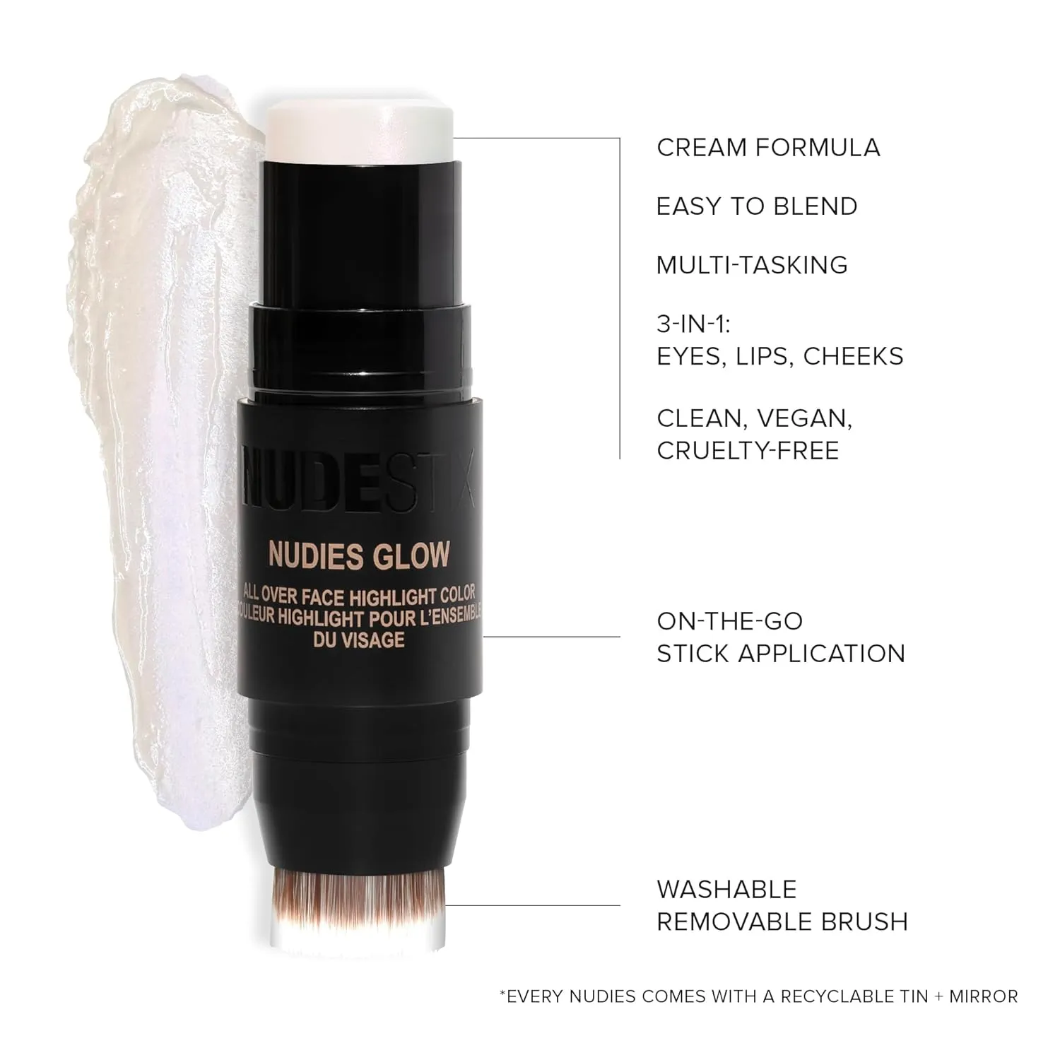 Nudestix Nudies Glow Cream Highlighter Bronze   Glow 3-in-1 All Over Face Colour for Eyes, Cheeks, Lips w/Blending Brush