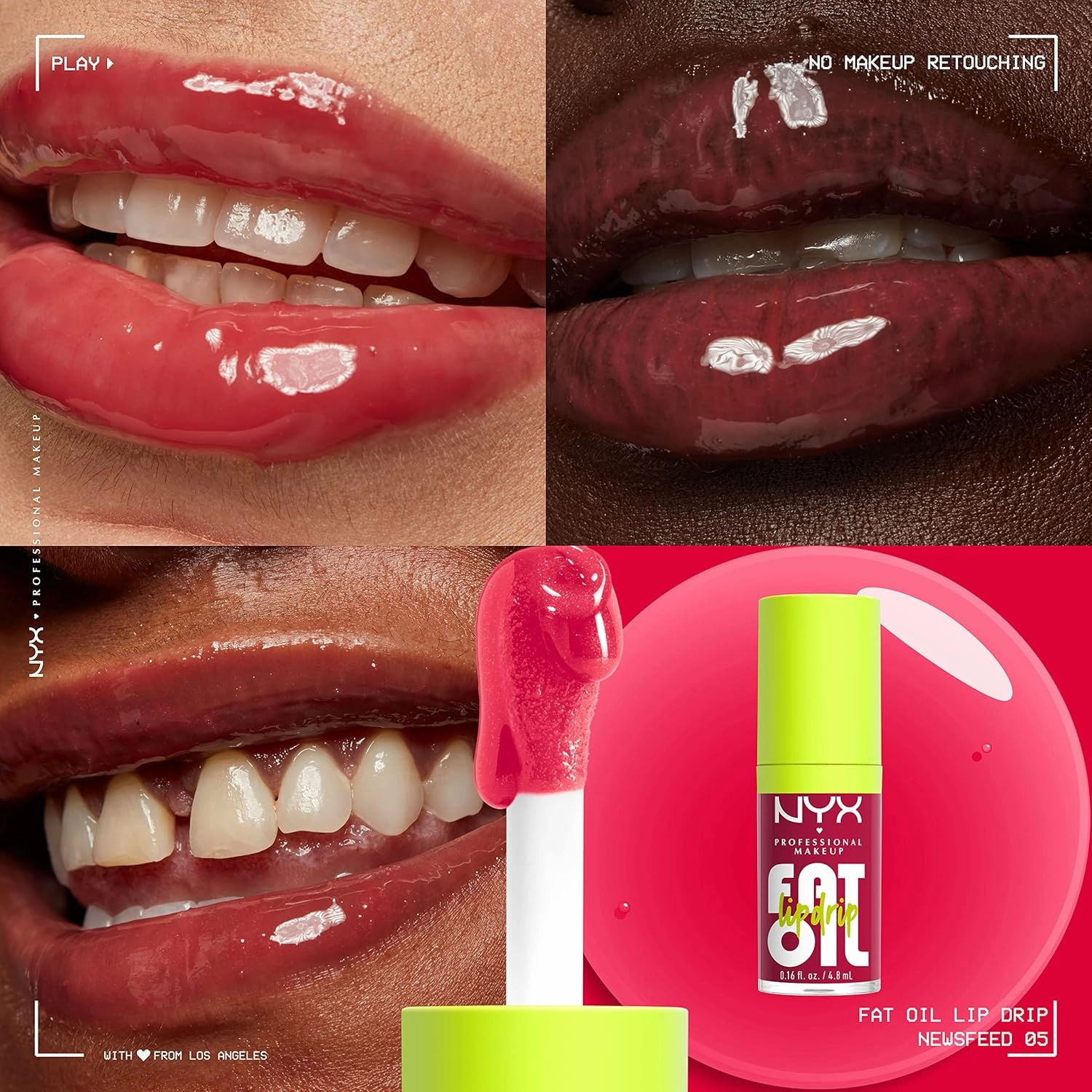 NYX PROFESSIONAL MAKEUP Fat Oil Lip Drip, Moisturizing, Shiny, Vegan Tinted Lip Gloss, Non-Sticky Finish, 12H Hydration, Squalane, Raspberry and Cloudberry Oils - Newsfeed (Rose Nude)