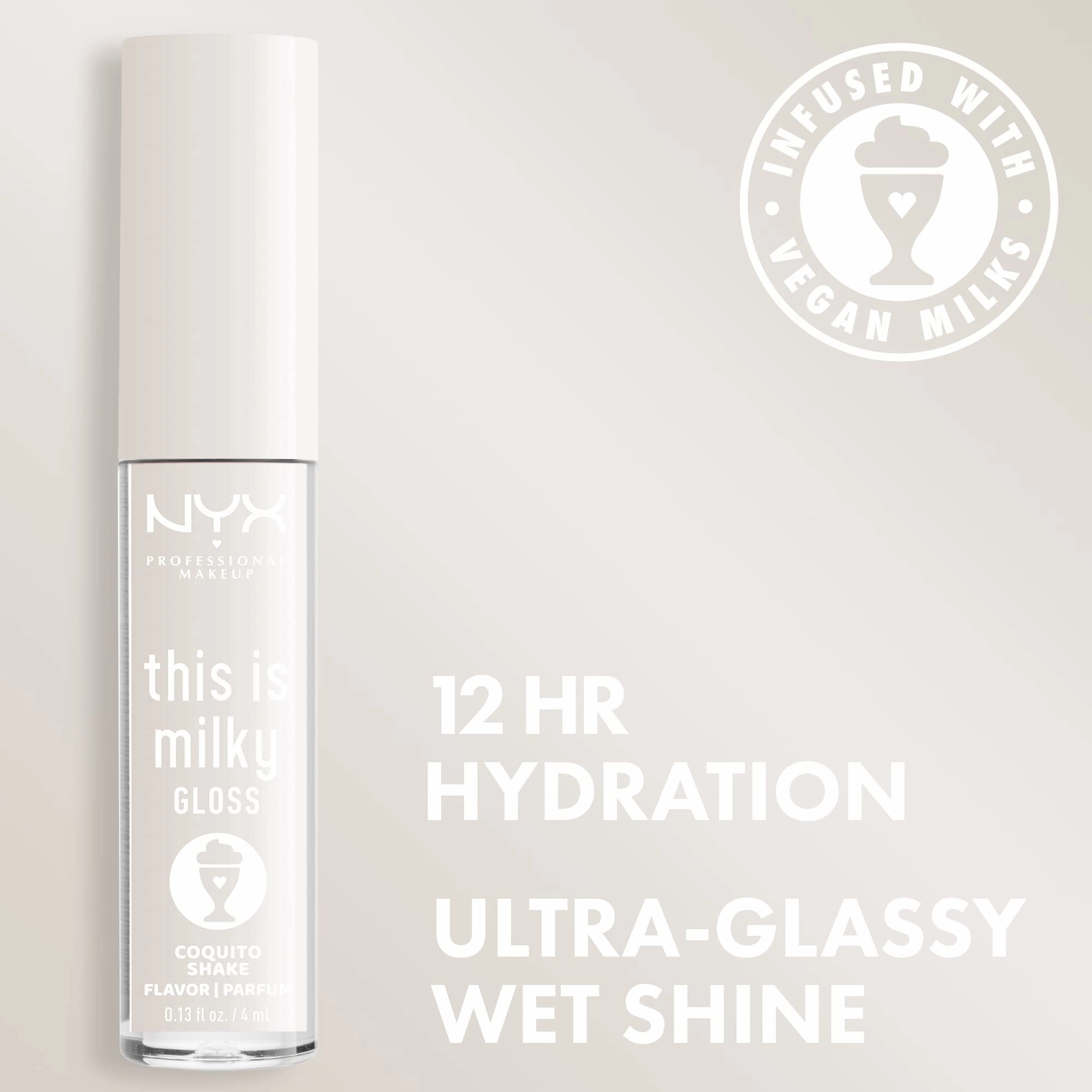 NYX PROFESSIONAL MAKEUP This Is Milky Gloss, Lip Gloss with 12 Hour Hydration, Vegan - Coquito Shake (Milky Clear)