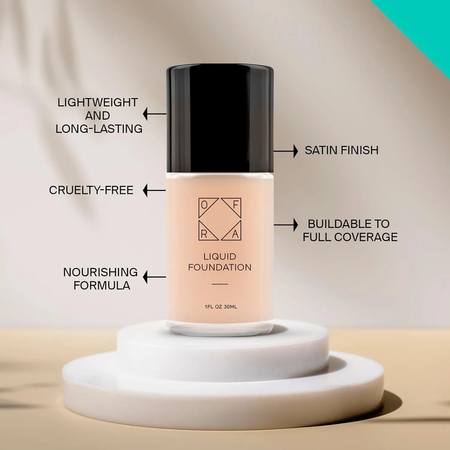 OFRA Liquid Foundation with Spatula - Long-Lasting, Dewy, Lightweight, and Buildable Full Coverage Foundation Makeup - 1oz/30ml - Nude, a Light Shade with Pink Tones
