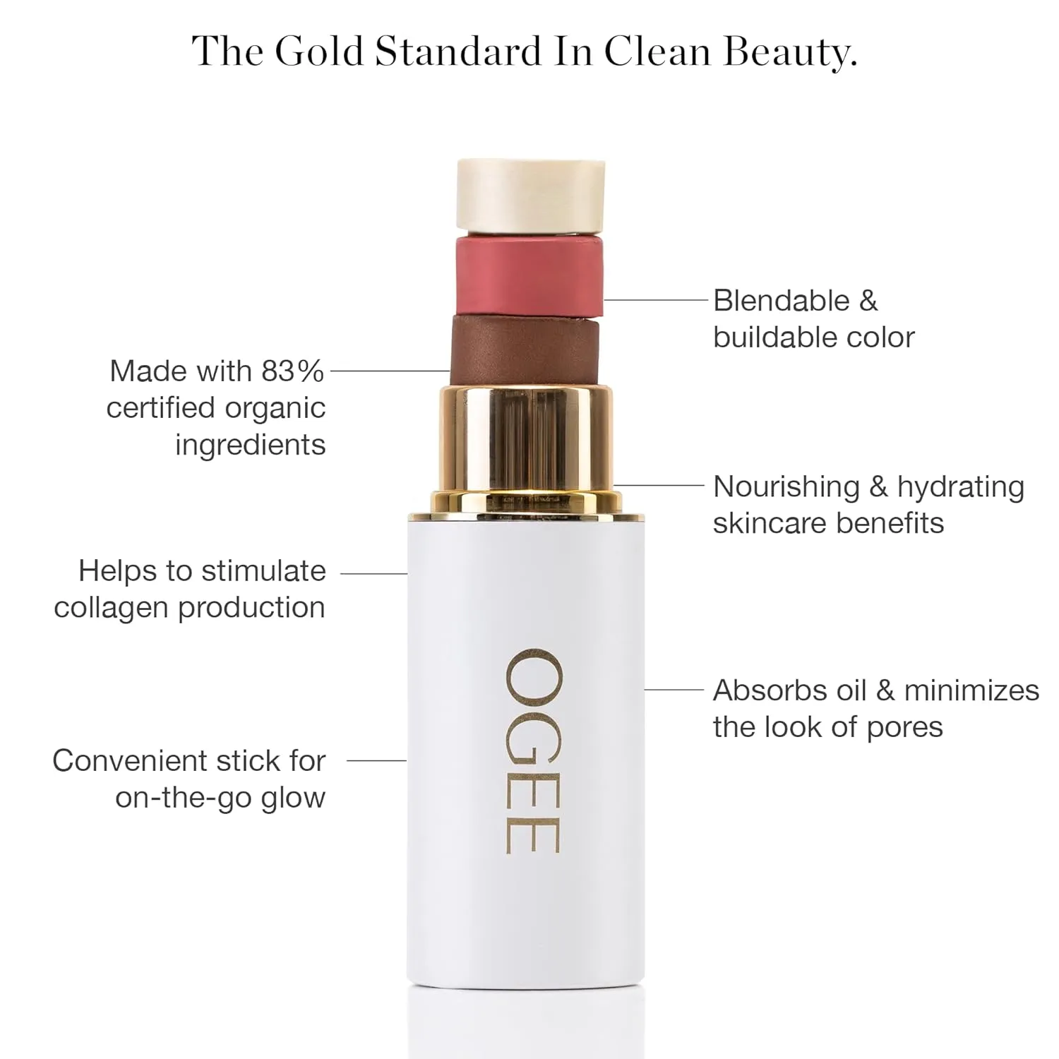 Ogee Sculpted Face Stick (CARNELIAN - SHEER LUMINOUS CORAL) Certified Organic Blush Stick - Multi-Use Cream Blush & Highlighter