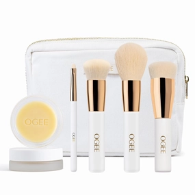 Ogee Makeup Brush Bundle - Includes Professional Quality Blender, Powder, Base, Precision Brushes & Makeup Cleanser