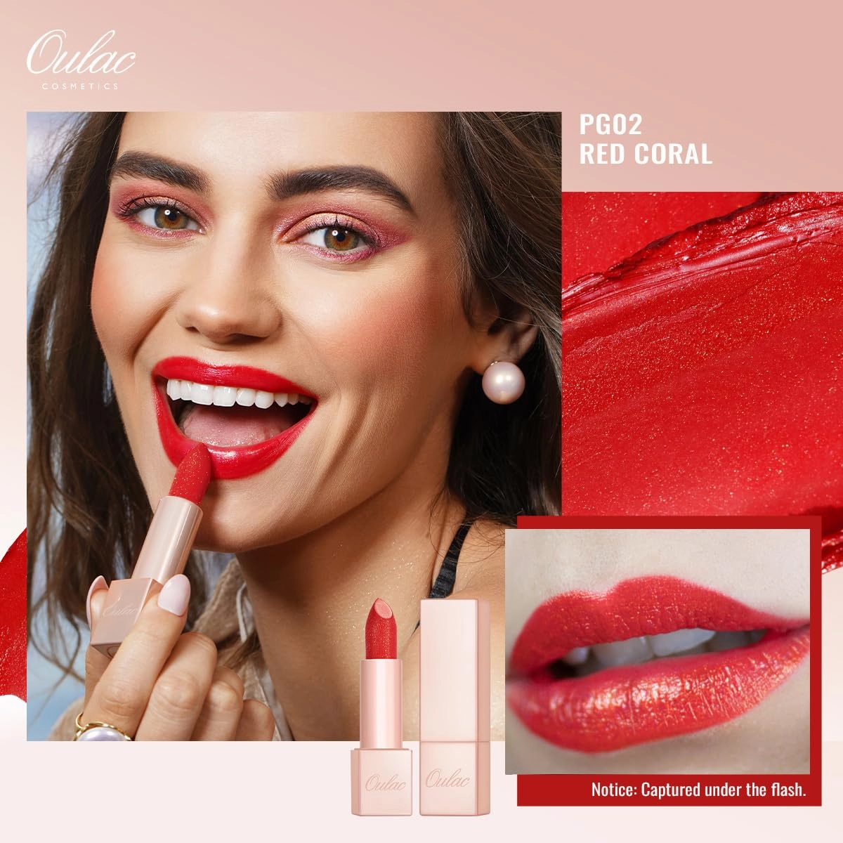Oulac Moisture Red Lipstick Set 3PCS - Infinity High Shine Finish, Hydrating Vegan Lipstick Infused with Damask Rose Oil for All-Day Comfort, Gluten-Free, PG02 PG14 D03