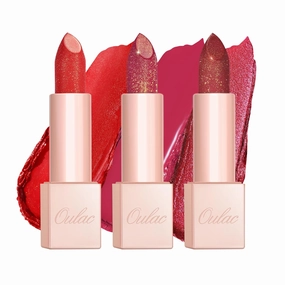 Oulac Moisture Red Lipstick Set 3PCS - Infinity High Shine Finish, Hydrating Vegan Lipstick Infused with Damask Rose Oil for All-Day Comfort, Gluten-Free, PG02 PG14 D03
