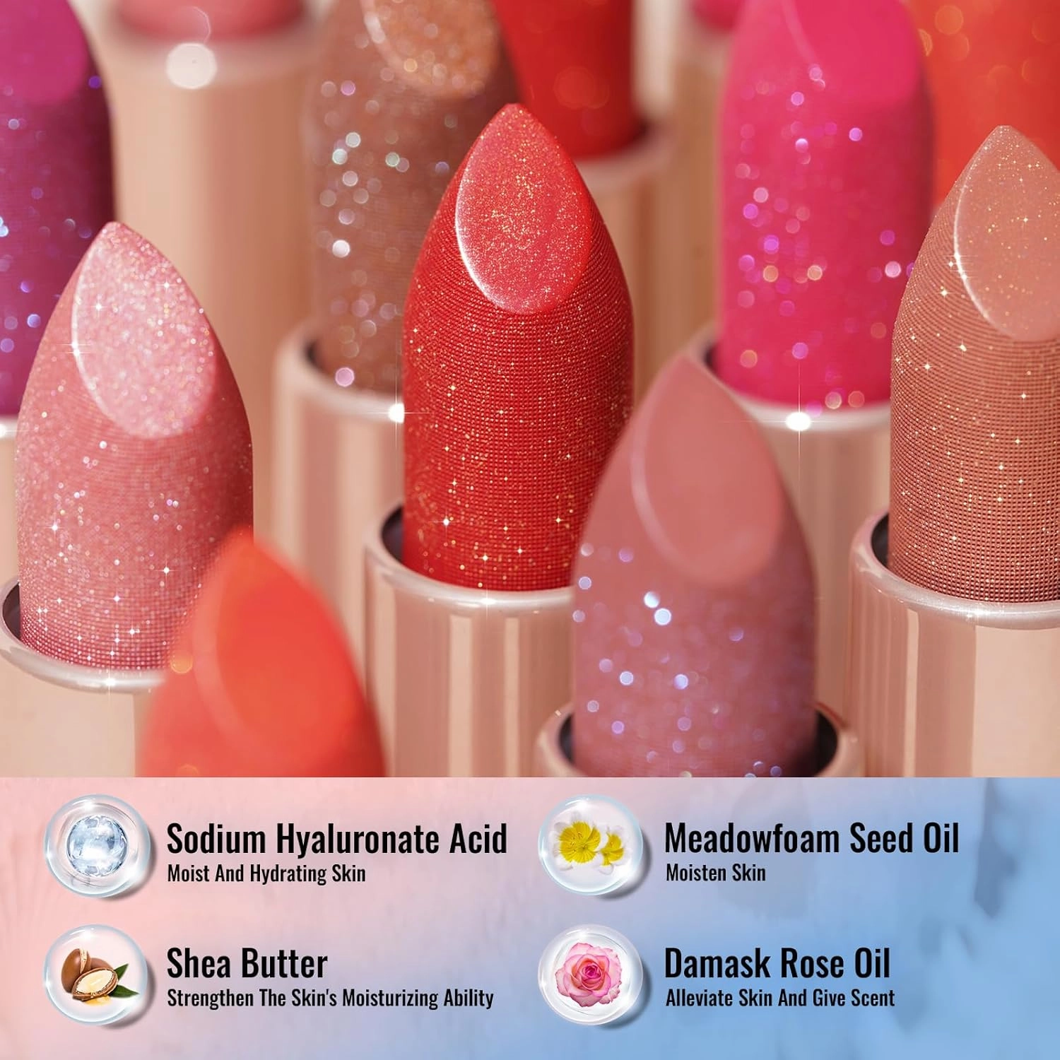 Oulac Moisture Red Lipstick Set 3PCS - Infinity High Shine Finish, Hydrating Vegan Lipstick Infused with Damask Rose Oil for All-Day Comfort, Gluten-Free, PG02 PG14 D03