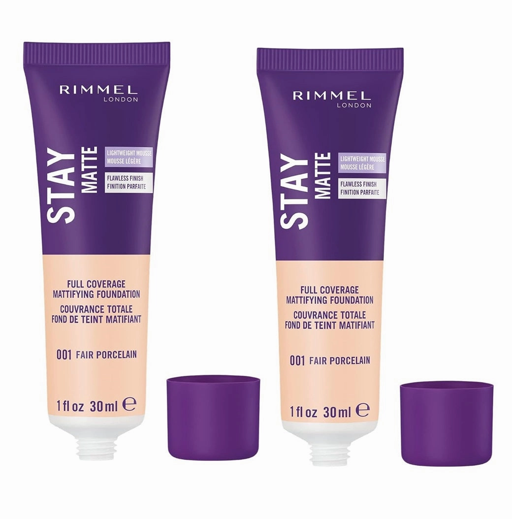 Pack of 2 Rimmel London Stay Matte Full Coverage Mattifying Foundation, Fair Porcelain 001