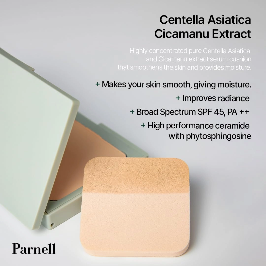 Parnell Cicamanu Matte Spondation (Powder Foundation with Sponge) 11g, #21 Fair Ivory | Lightweight Oil-Control | Matte Finish and Long-Lasting | Infused with Centella Asiatica | K-Beauty