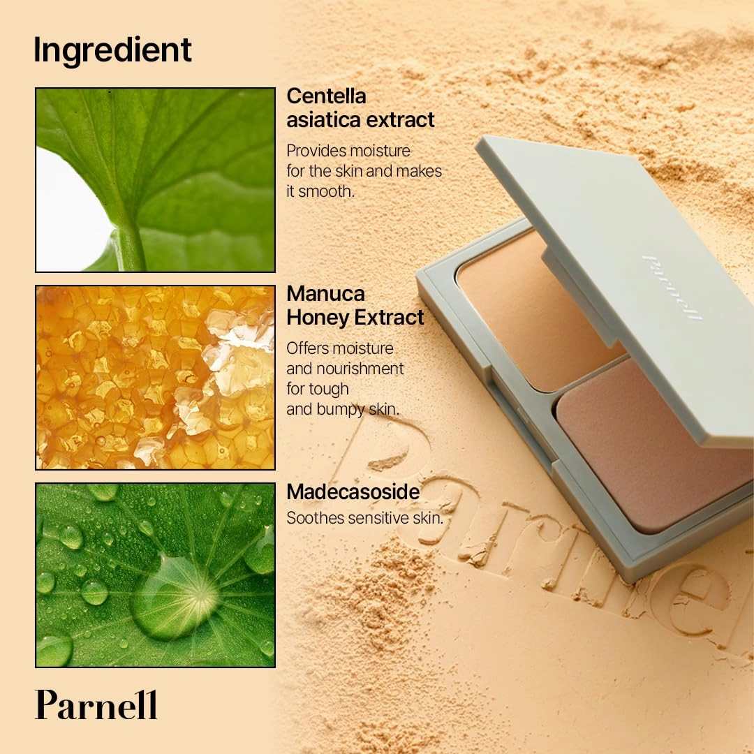 Parnell Cicamanu Matte Spondation (Powder Foundation with Sponge) 11g, #21 Fair Ivory | Lightweight Oil-Control | Matte Finish and Long-Lasting | Infused with Centella Asiatica | K-Beauty
