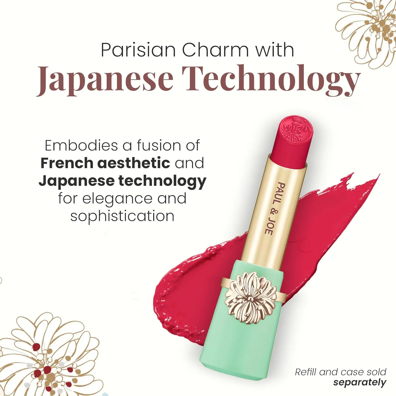 Paul & Joe Moisturizing Lipstick Refill Only, Case Sold Separately, Long Lasting Lipstick for Highly-Pigmented Lip Color, 01 Raspberry Tea - Cute and Cheerful Raspberry Pink Lip Stick, 0.10 oz