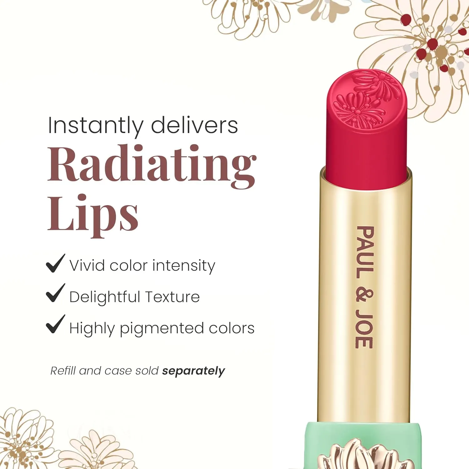 Paul & Joe Moisturizing Lipstick Refill Only, Case Sold Separately, Long Lasting Lipstick for Highly-Pigmented Lip Color, 01 Raspberry Tea - Cute and Cheerful Raspberry Pink Lip Stick, 0.10 oz