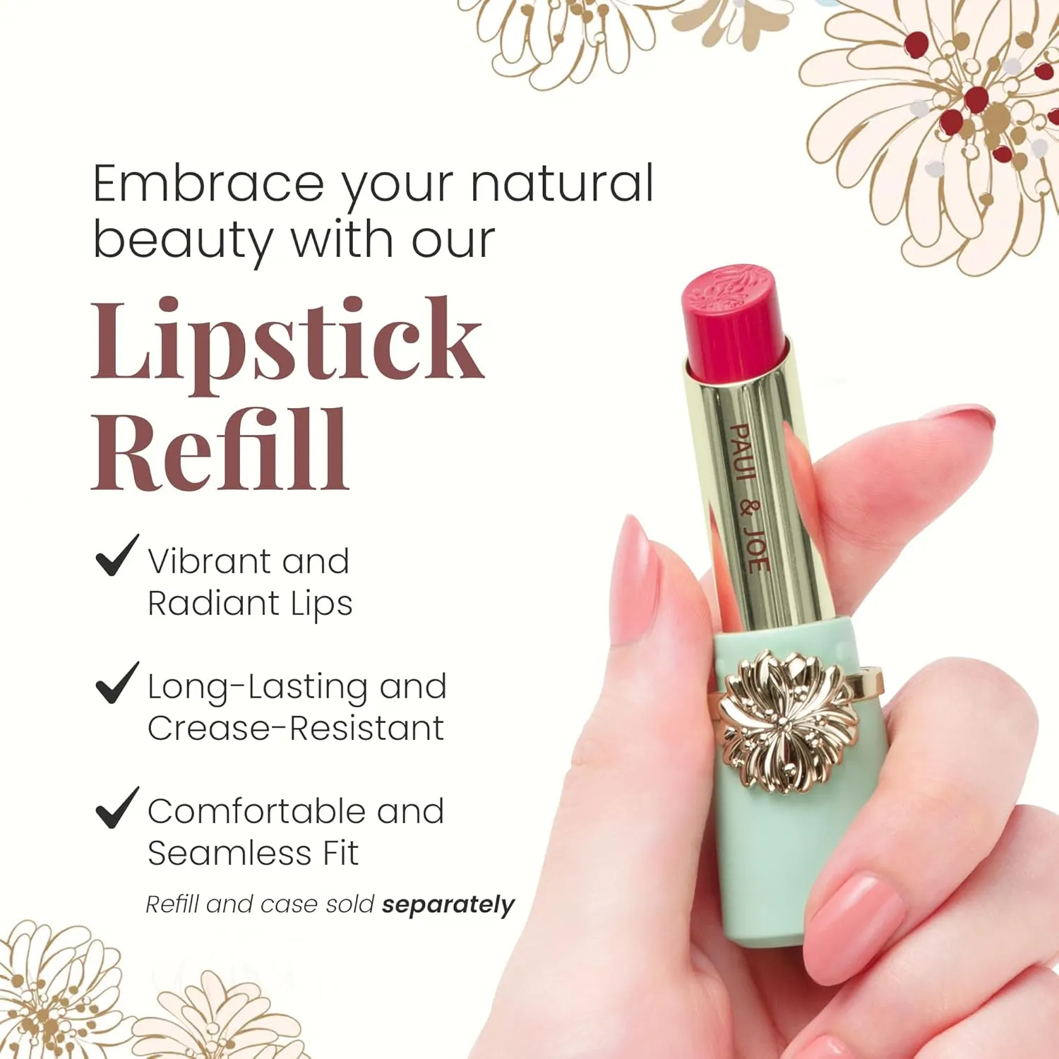 Paul & Joe Moisturizing Lipstick Refill Only, Case Sold Separately, Long Lasting Lipstick for Highly-Pigmented Lip Color, 01 Raspberry Tea - Cute and Cheerful Raspberry Pink Lip Stick, 0.10 oz