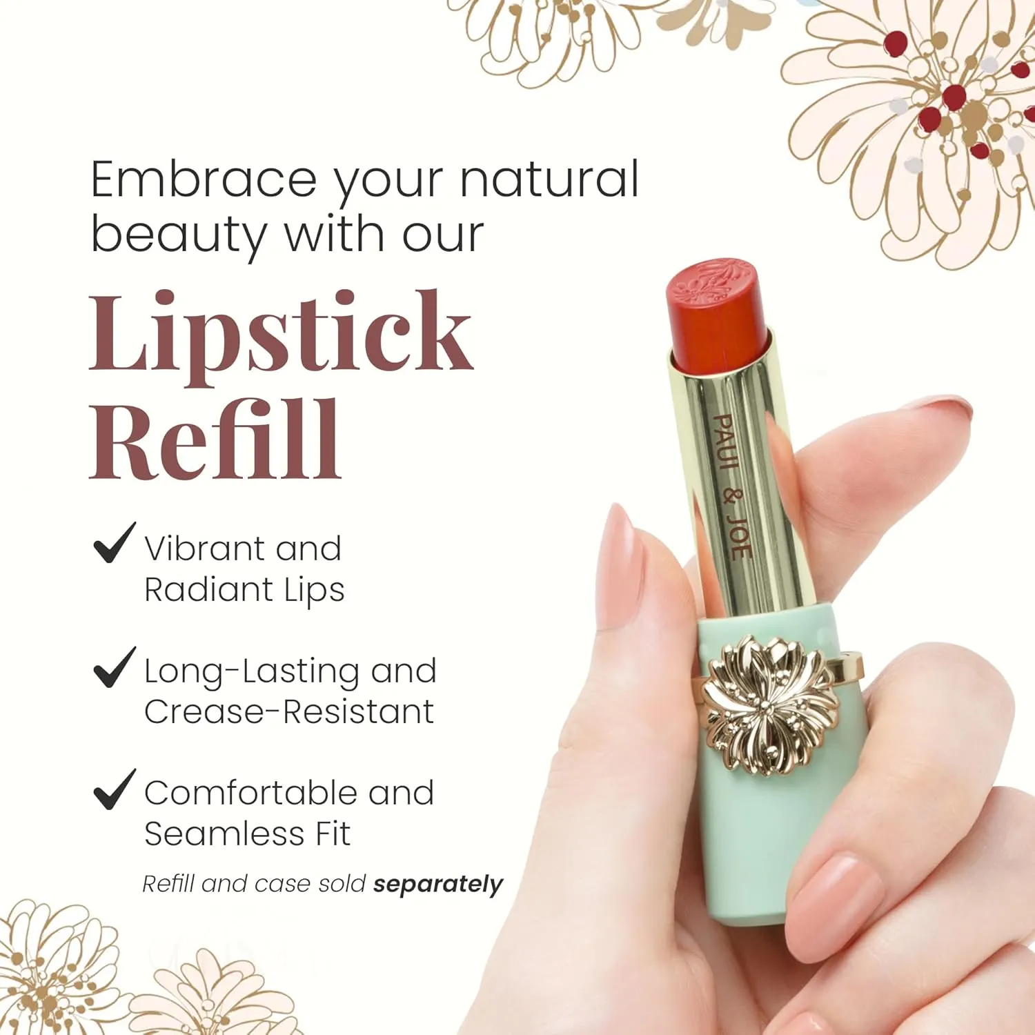 Paul & Joe Moisturizing Lipstick Refill Only, Case Sold Separately, Long Lasting Lipstick for Highly-Pigmented Lip Color, 08 Carrot Glace - Modern Carrot Brown Lip Stick, 0.10 oz
