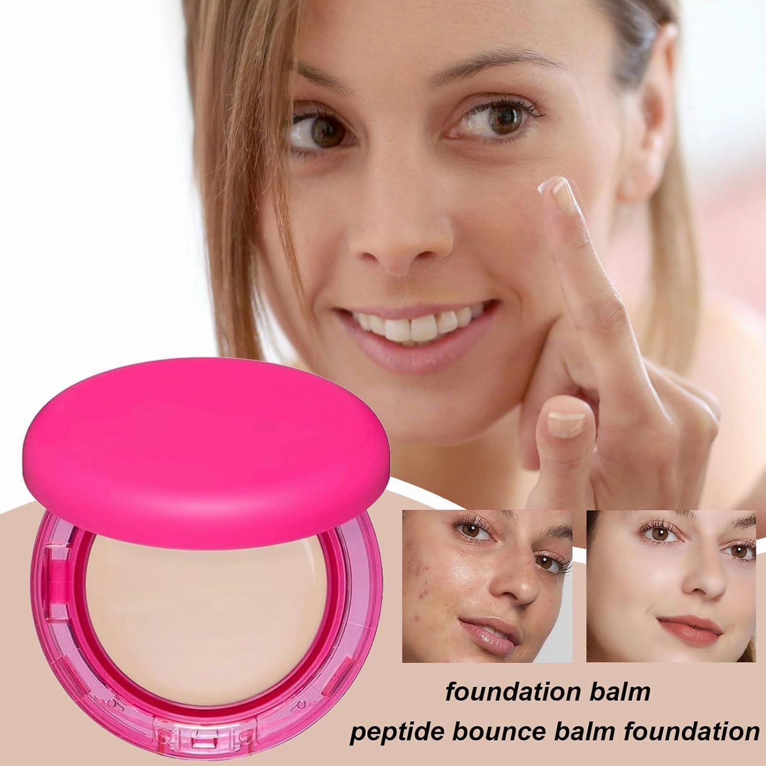 Peshoriadam Foundation, Peptide Firm Bounce Foundation, 2025 New Age Defying Balm for Mature Skin, Hydrating, All Skin Types, Medium Buildable Coverage (Fair/Light)