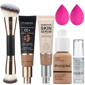 PHOERA Foundation Full Coverage,PHOERA CC  Cream,2024 New PHOERA Foundation Makeup for Mature Skin, Wrinkles Matte Natural Finish,Primer (105 160CC N04/ Sand  Sand Sand)