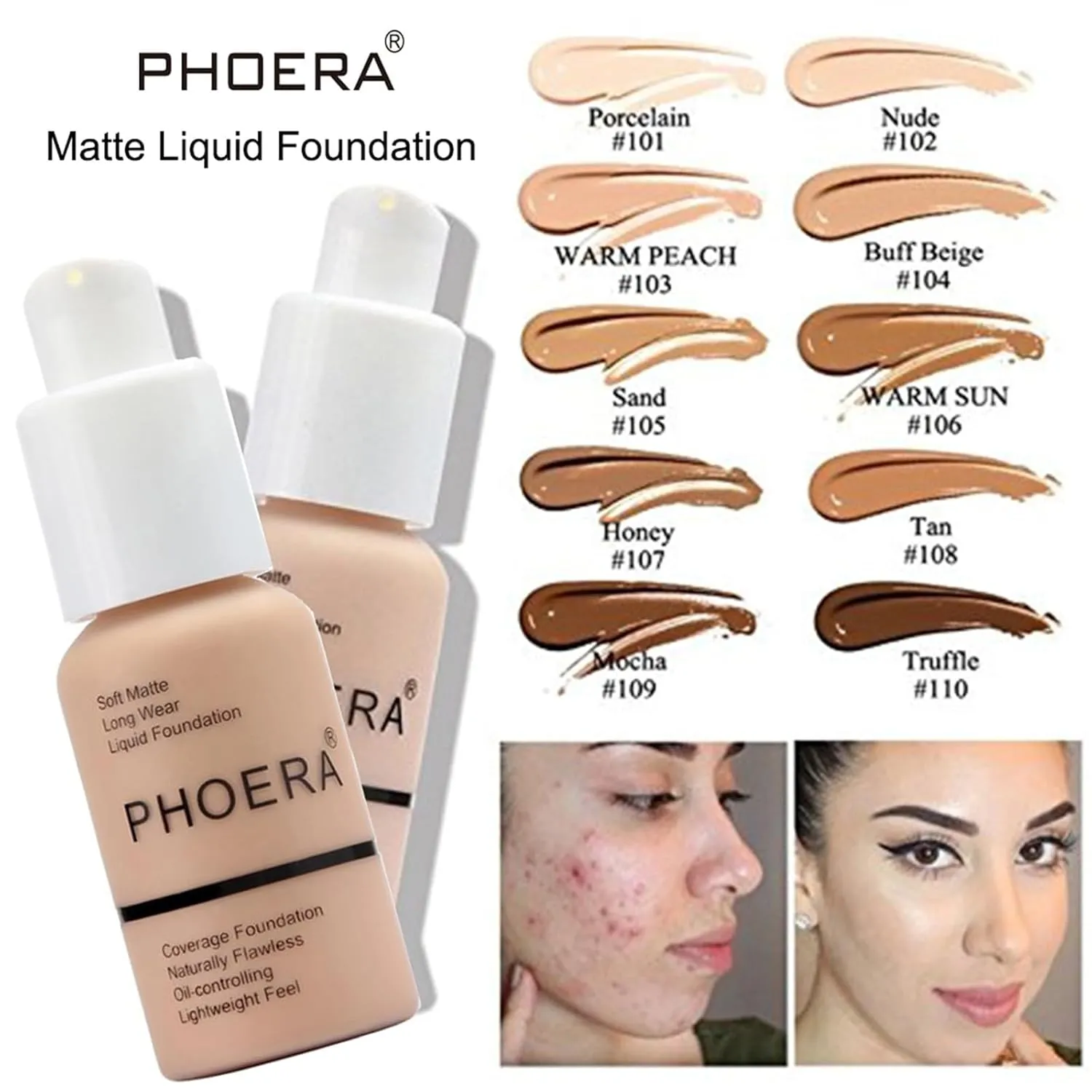 PHOERA Foundation Full Coverage,PHOERA CC  Cream,2024 New PHOERA Foundation Makeup for Mature Skin, Wrinkles Matte Natural Finish,Primer (105 160CC N04/ Sand  Sand Sand)