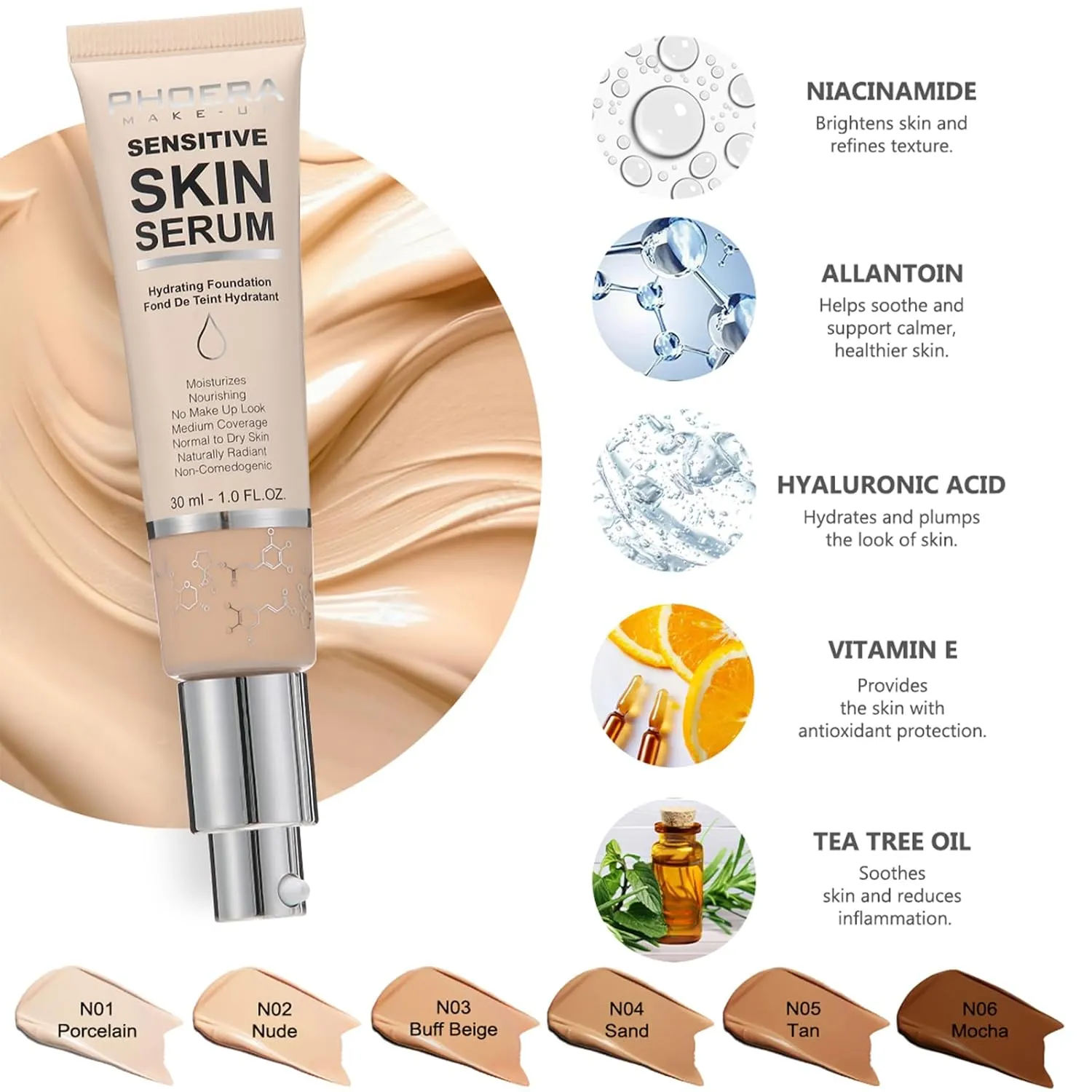PHOERA Foundation Full Coverage,PHOERA CC  Cream,2024 New PHOERA Foundation Makeup for Mature Skin, Wrinkles Matte Natural Finish,Primer (105 160CC N04/ Sand  Sand Sand)