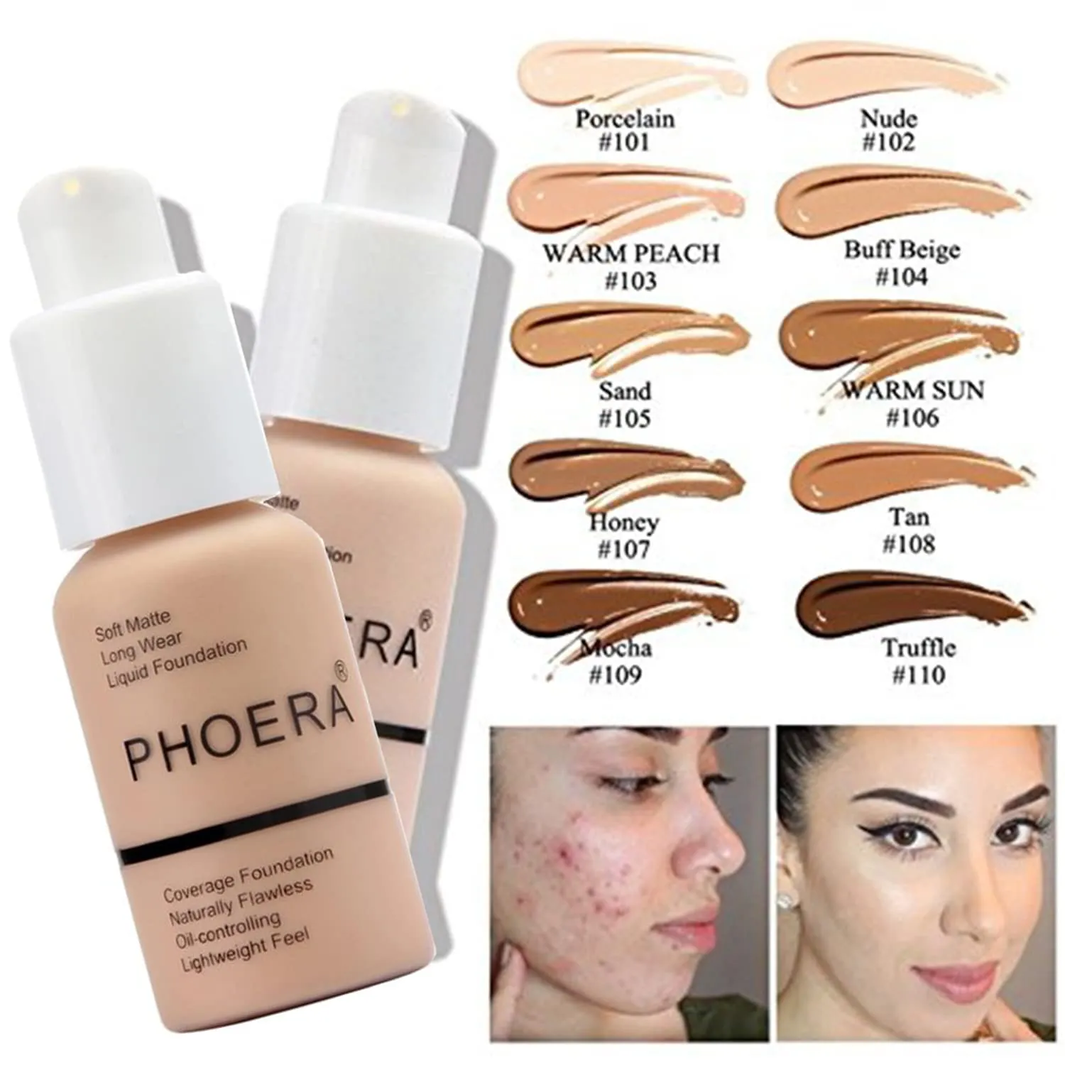 PHOERA Foundation,Mushroom Head Air Cushion CC Cream Natural Foundation,PHOERA Makeup Foundation Full Coverage,Phoera Face Primer, Foundation Brush (105 Sand   05 Sand CC)
