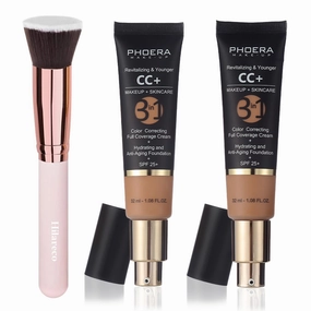 PHOERA CC Cream Foundation With SPF,PHOERA Full Coverage Foundation Color Correcting Cream,Anti Aging Hydrating Serum & SPF 25  Sunscreen Natural Finish1.08 floz (140 Buff Beige 160 Sand)