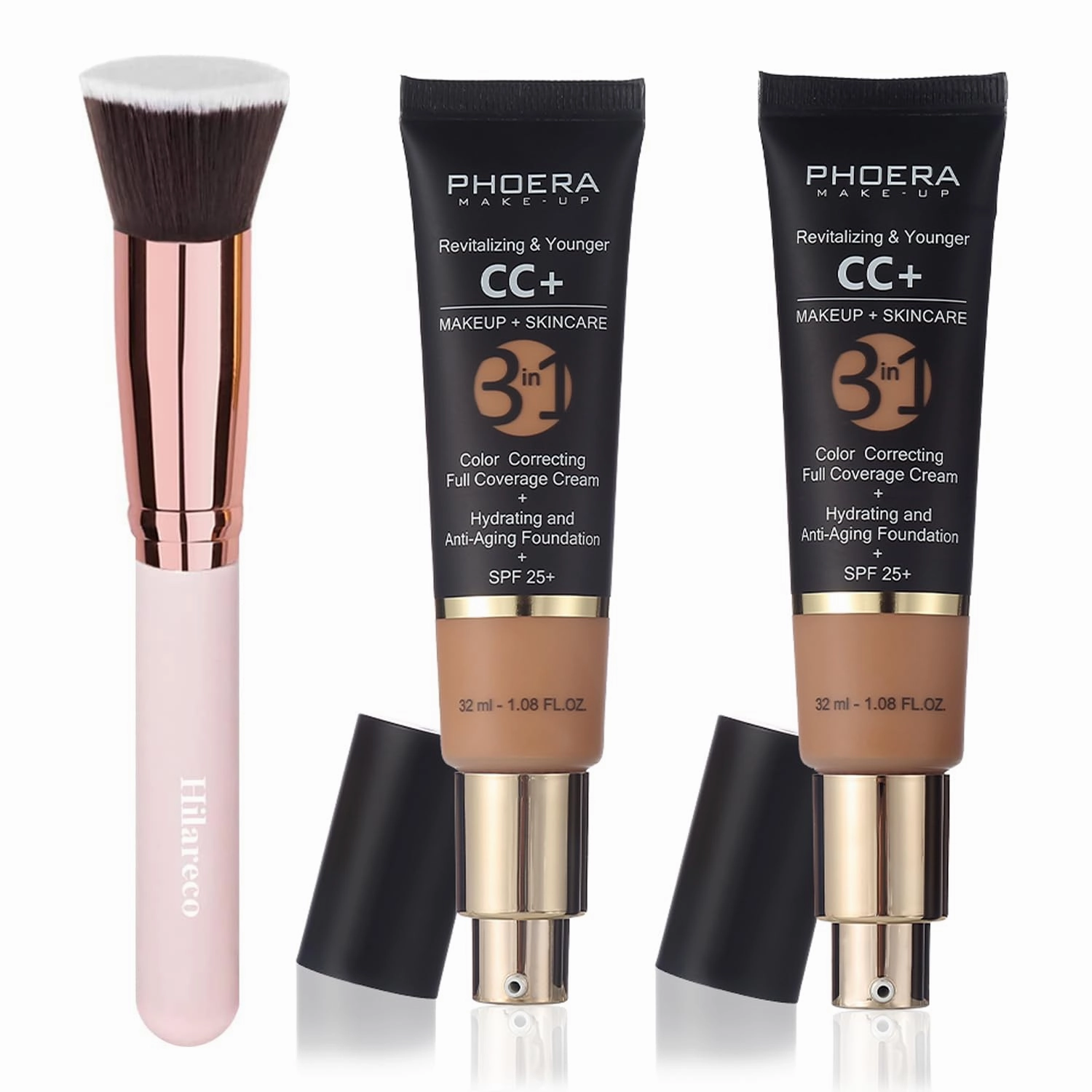 PHOERA CC Cream Foundation With SPF,PHOERA Full Coverage Foundation Color Correcting Cream,Anti Aging Hydrating Serum & SPF 25  Sunscreen Natural Finish1.08 floz (140 Buff Beige 160 Sand)