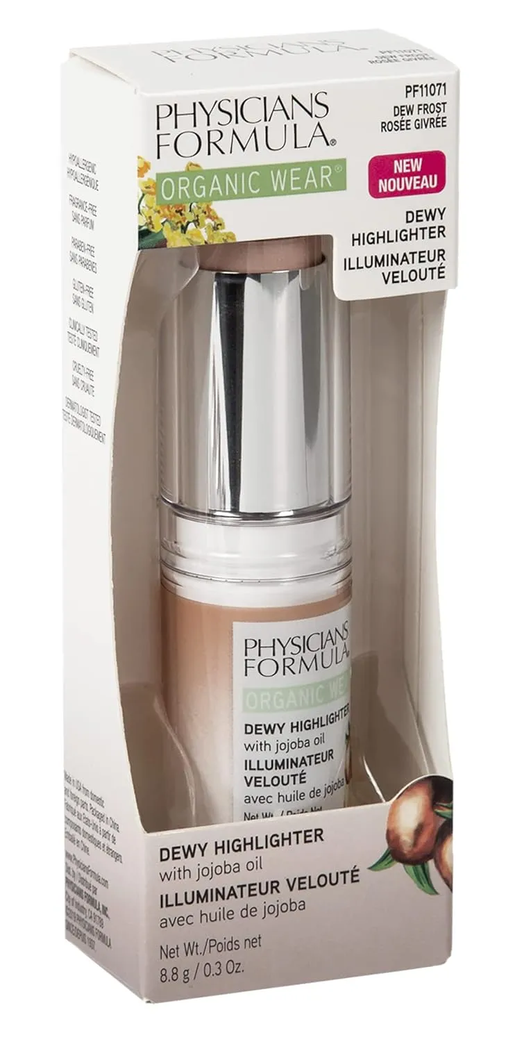 Physicians Formula Organic Wear All Natural Dewy Highlighter Stick Makeup, Stick Cream To Powder, Dew Frost, Dermatologist Tested