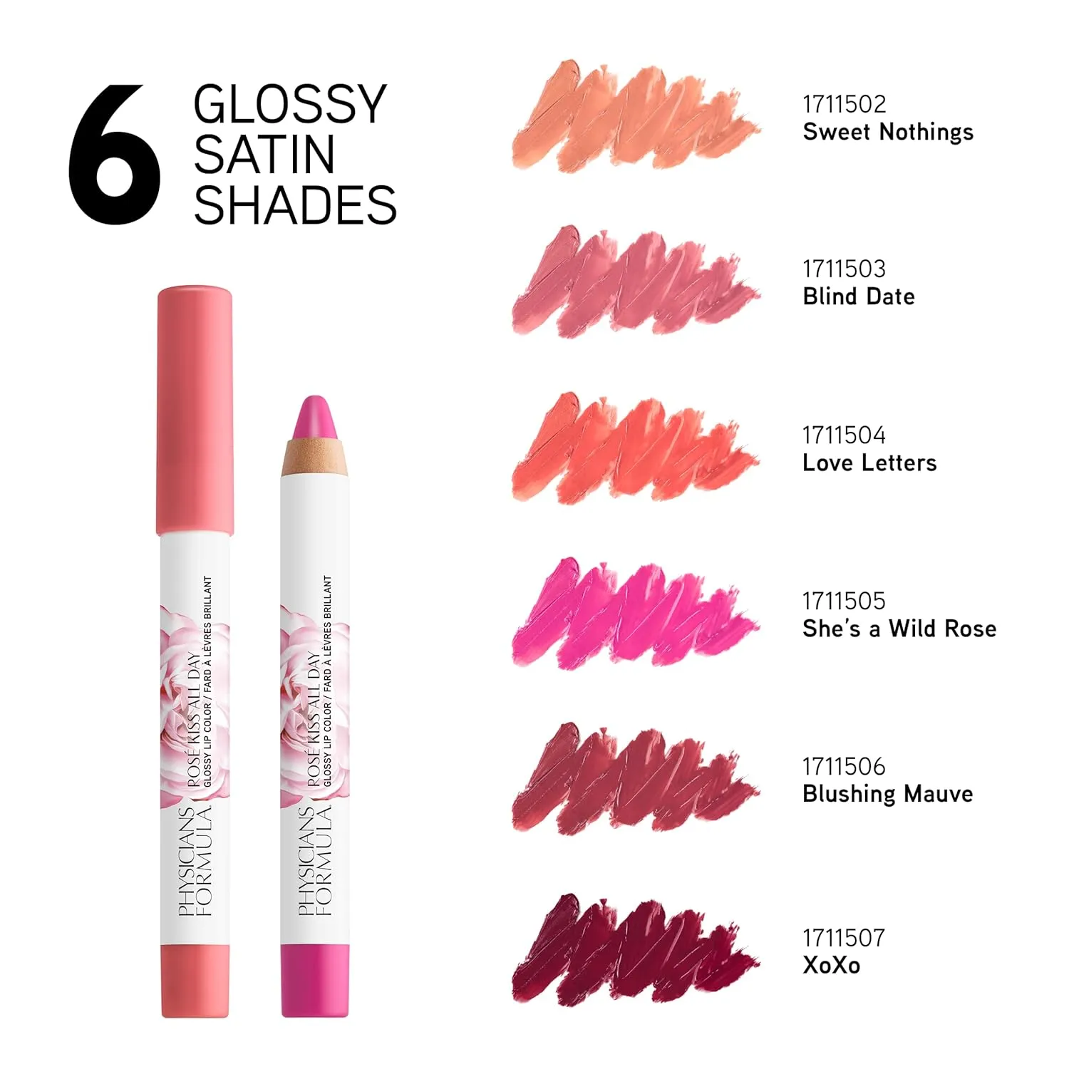 Physicians Formula Rosé Kiss All Day Glossy Lipstick Lip Color Makeup, Pink Blind Date, Dermatologist Approved (Pack of 2)