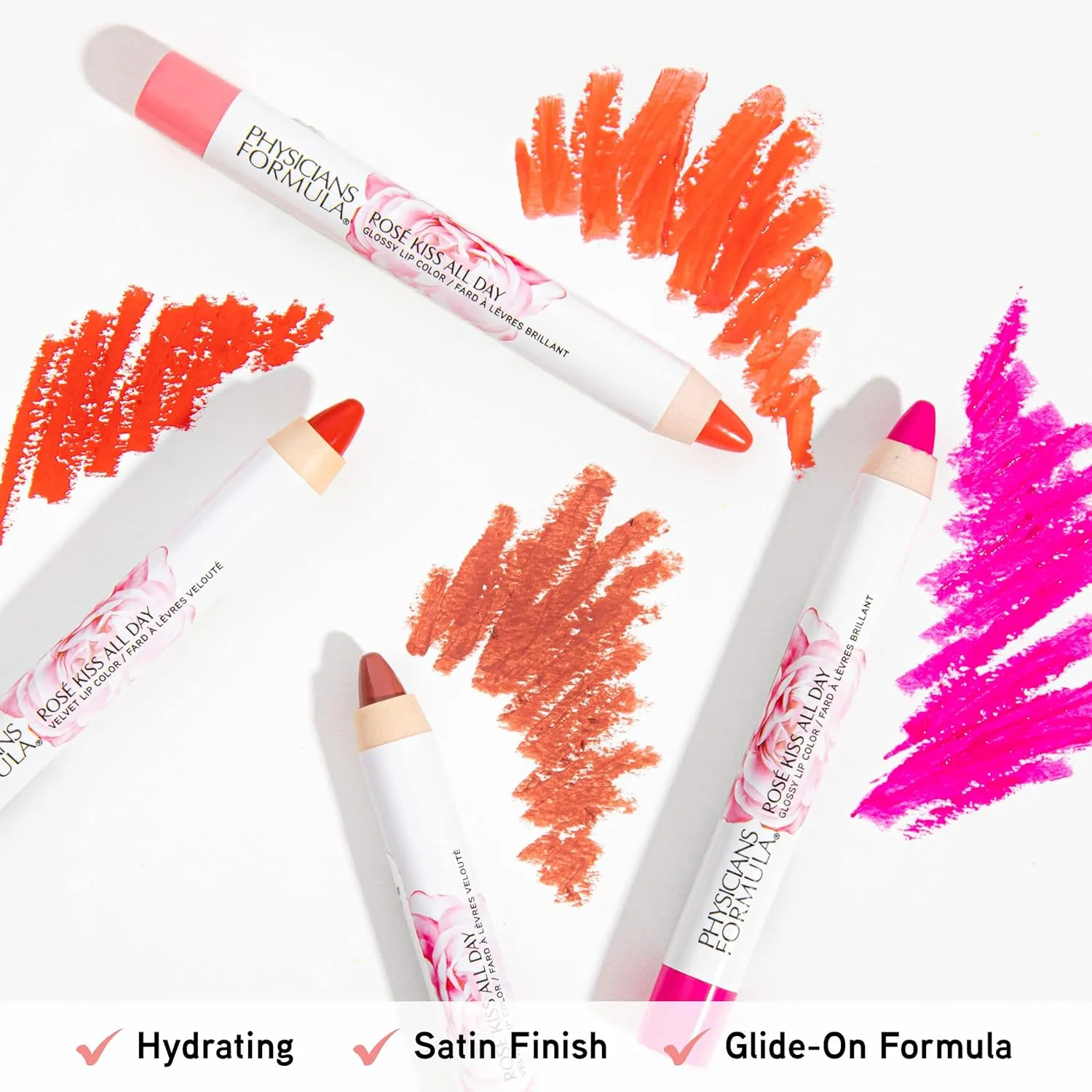 Physicians Formula Rosé Kiss All Day Glossy Lipstick Lip Color Makeup, Pink Blind Date, Dermatologist Approved (Pack of 2)