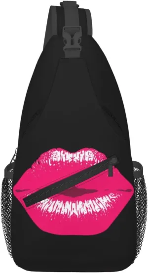 Pink Kiss Kissing Lips Lipstick Lipgloss Crossbody Bag Cross Chest Bag Adjustable Sling Backpack Sports Gym Shoulder Bags Travel Cycling Daypack Diagonally Casual Rucksack
