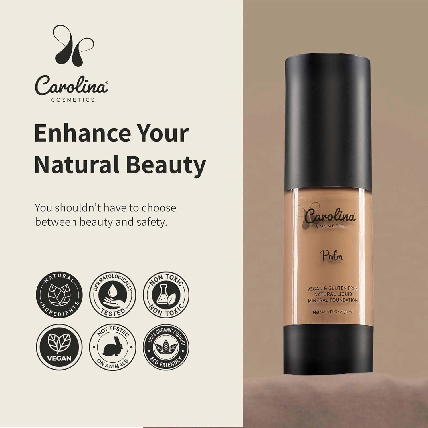 Plant-Based Foundation in Palm Shade - Hydrating, Pore-Minimizing & Buildable Coverage - Vegan, Non-GMO, Gluten-Free, Paraben-Free- Sun Protection - 1Fl Oz
