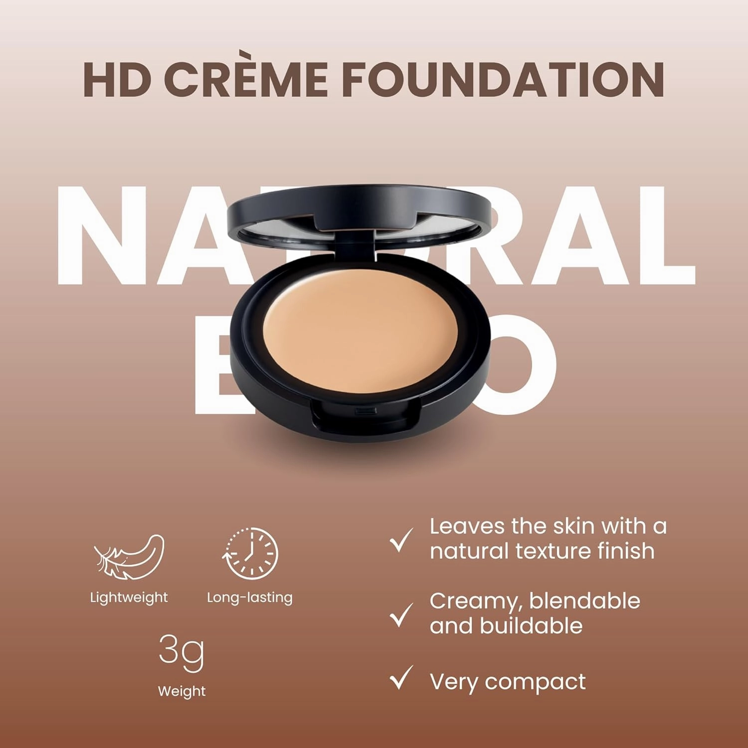 POISE Makeup HD Crème Foundation High-Definition Makeup | Medium to Full-Coverage Lightweight Hydrating Botanicals and Mineral-based Cruelty-free Foundation 3g, NATURAL EURO