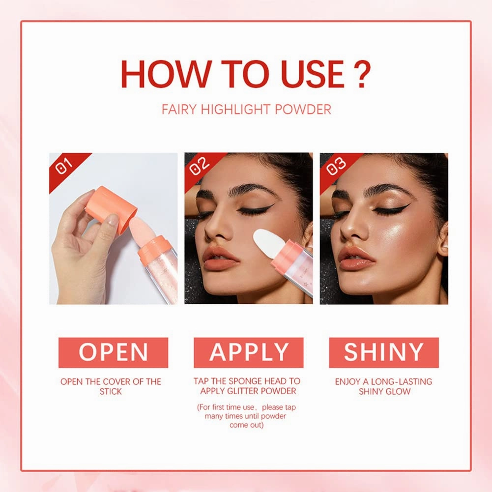 Polvo De Hadas Highlighter Stick Puff Fairy Stick Highlighter Powder Glitter Loose Powder Brush Stick Contouring Powder Fairy Bomb Shimming Body Glitter (01 02 03)