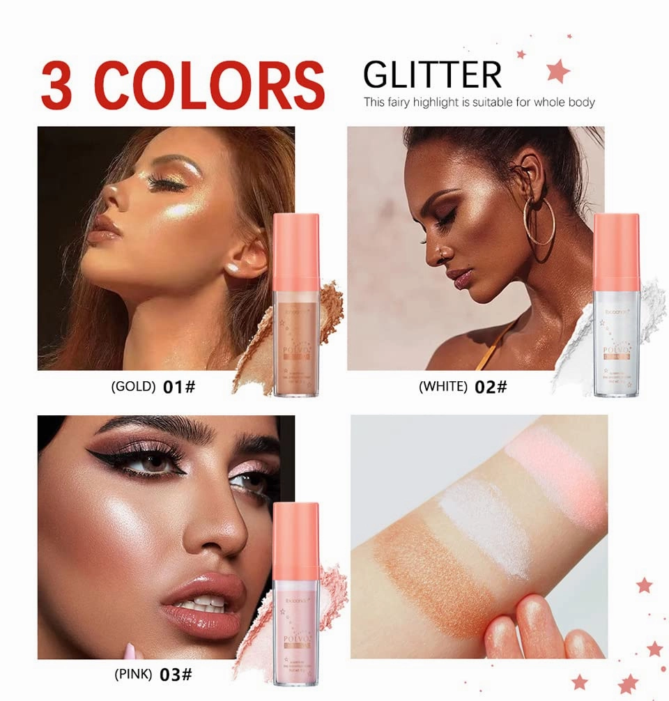 Polvo De Hadas Highlighter Stick Puff Fairy Stick Highlighter Powder Glitter Loose Powder Brush Stick Contouring Powder Fairy Bomb Shimming Body Glitter (01 02 03)