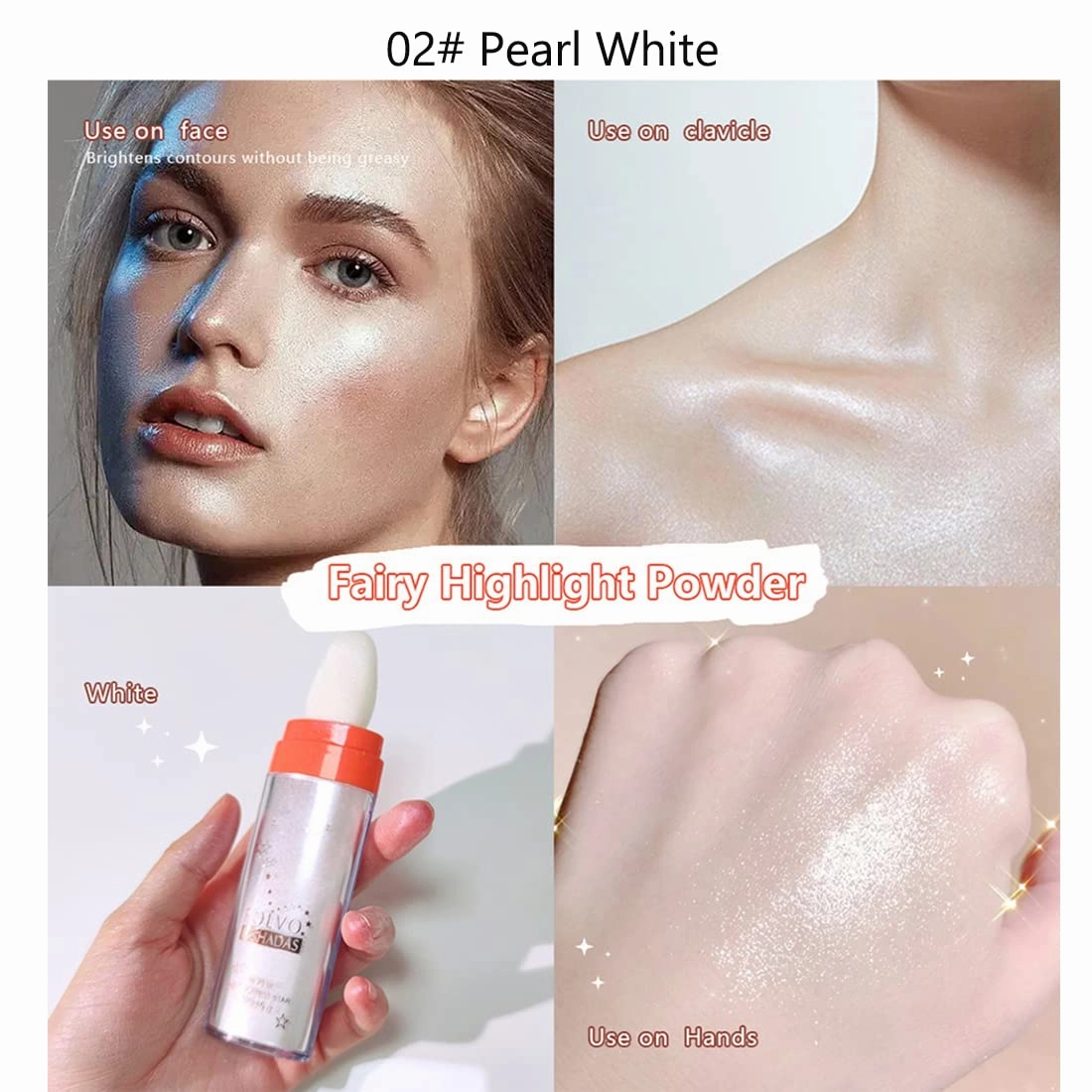 Polvo De Hadas Highlighter Stick Puff Fairy Stick Highlighter Powder Glitter Loose Powder Brush Stick Contouring Powder Fairy Bomb Shimming Body Glitter (01 02 03)