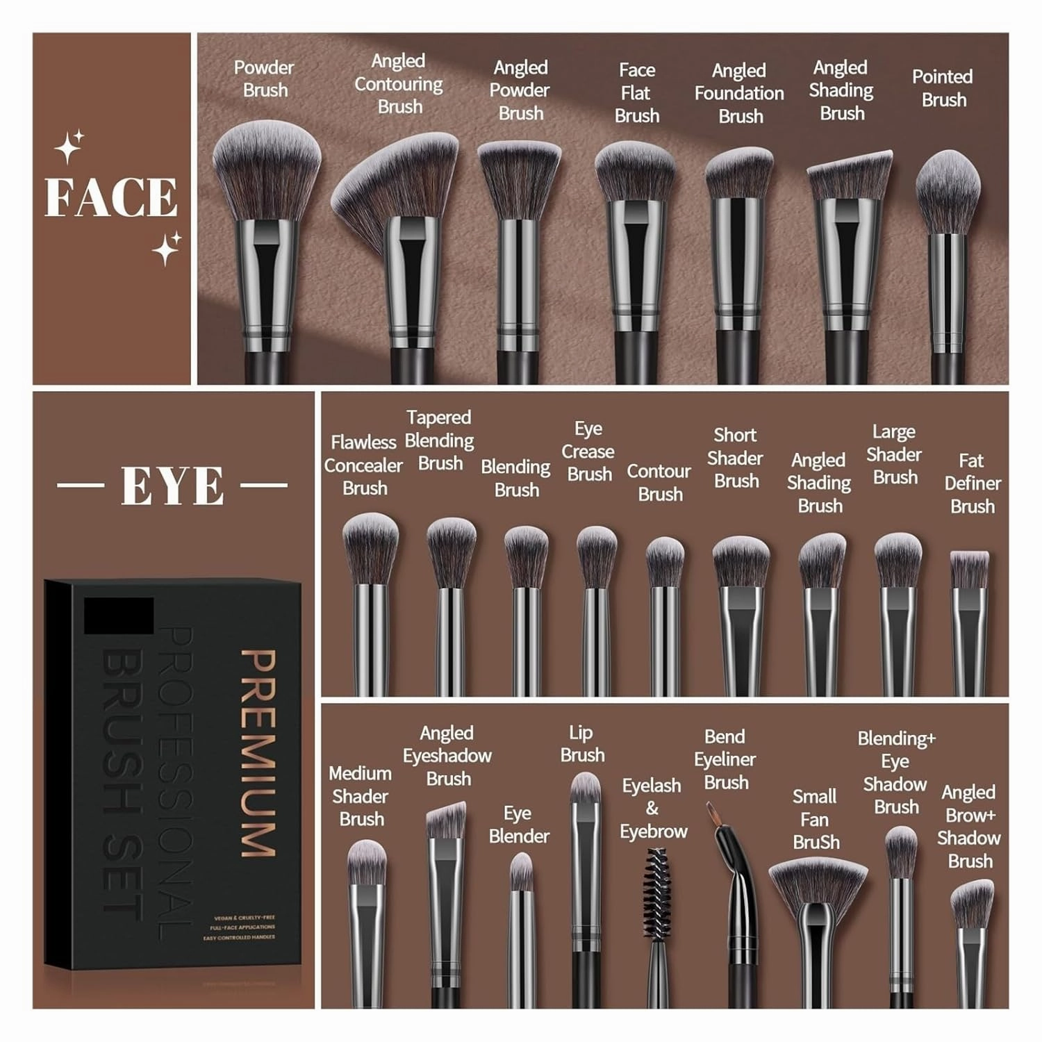Professional Gift Box 25 Pieces Makeup Brushes Kit Face Eye Beauty Brushes For Foundation Conceal Eyeshadow Contour Brush(White)