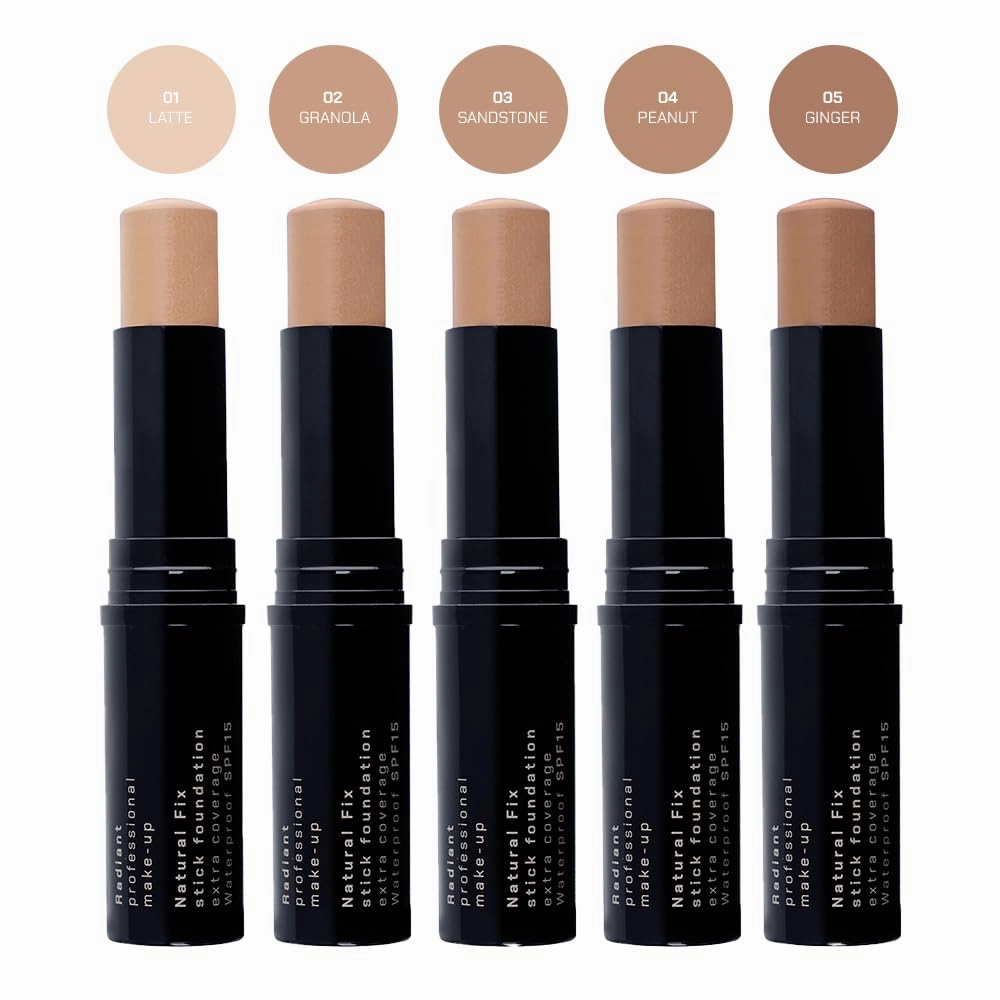 Radiant Professional Natural Fix Extra Coverage Stick Foundation - Full Coverage Waterproof Foundation & Contouring Stick - SPF 15 Paraben & Oil Free Matte Finish - 8.5 g - Sandstone (03)