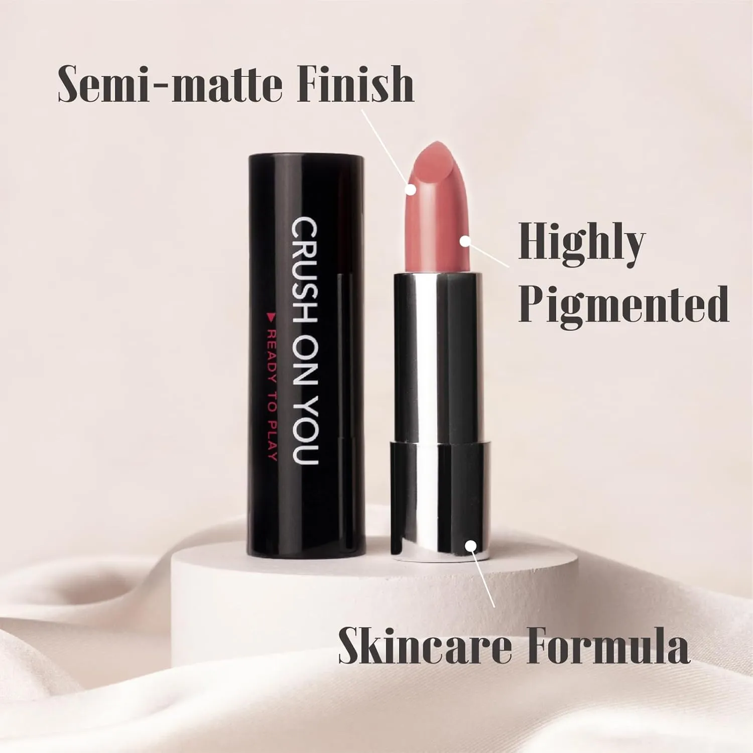 READY TO SHINE Matte Vegan Lipstick with Creamy Satin Finish, Medium Pink Rose Petal Hue Lip Color -CRUSH ON YOU (331-Forevermore)