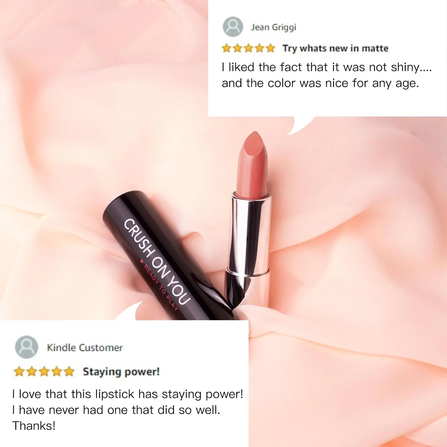 READY TO SHINE Matte Vegan Lipstick with Creamy Satin Finish, Medium Pink Rose Petal Hue Lip Color -CRUSH ON YOU (331-Forevermore)