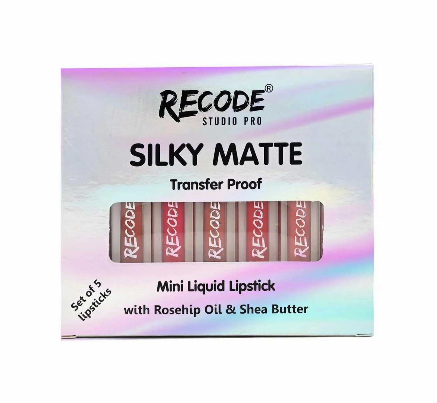 Recode Silky Matte | Multicolor 5 Shades of Liquid Lipstick Combo Pack | Long Lasting 12Hrs | 5x1.25ml | Goodness Extracts of Rosehip & Shea Butter