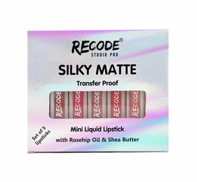 Recode Silky Matte | Multicolor 5 Shades of Liquid Lipstick Combo Pack | Long Lasting 12Hrs | 5x1.25ml | Goodness Extracts of Rosehip & Shea Butter