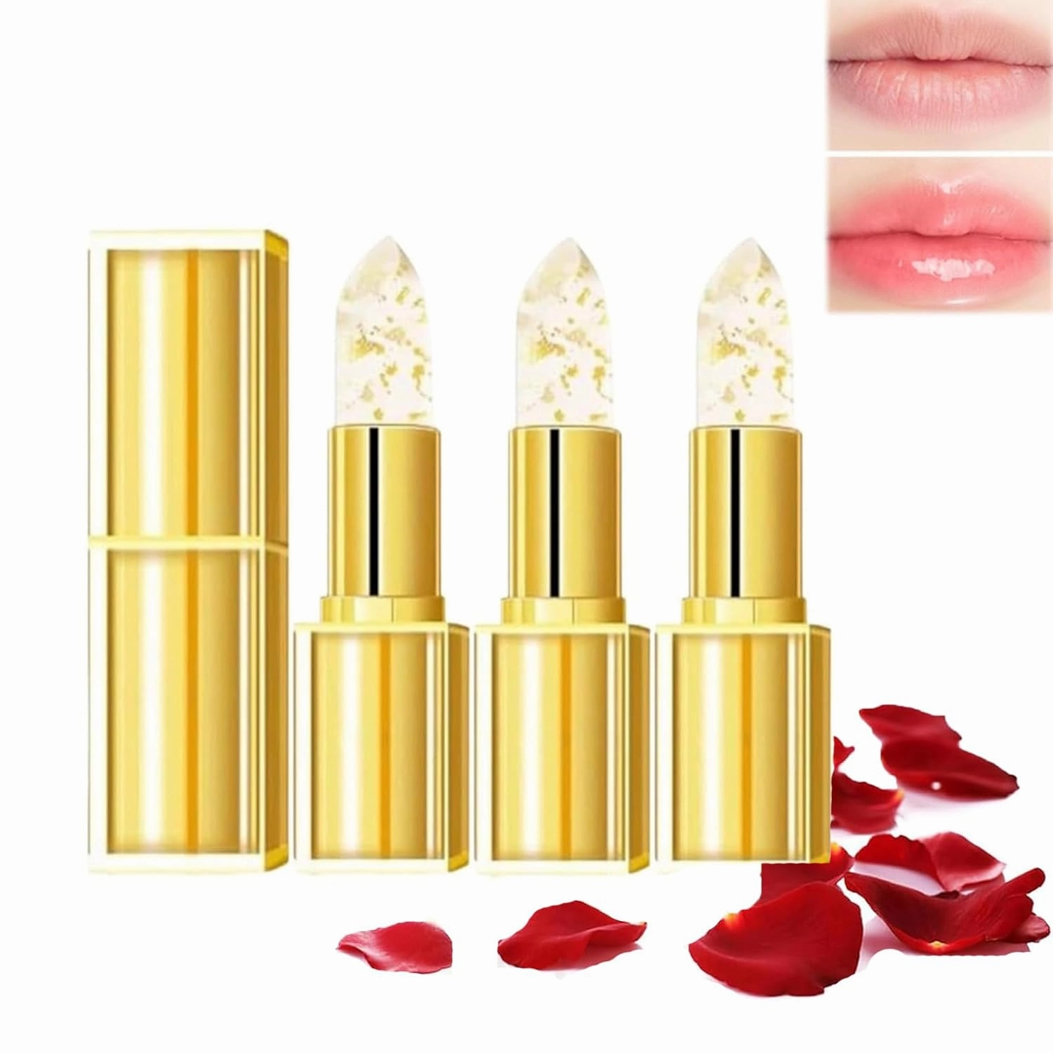 Remainder h Lipstick, Remainder Lipstick, Gold Crystal Ph Lip-stick Color Changing, Hardpointing Transferproof Color-Changing Lipsticks, Remainderh Lip, Long Lasting 24 Hours Glossy for Woman (3pcs)
