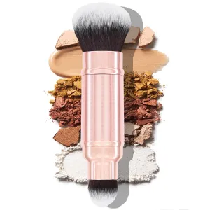 Retractable Airbrush Kabuki Brush for All Face Makeup & Foundation for Liquid, Cream and Powder Face Makeup, Dual-Ended Brush for Precision Natural Beautiful Look, With Aluminum Handle- Rose Gold