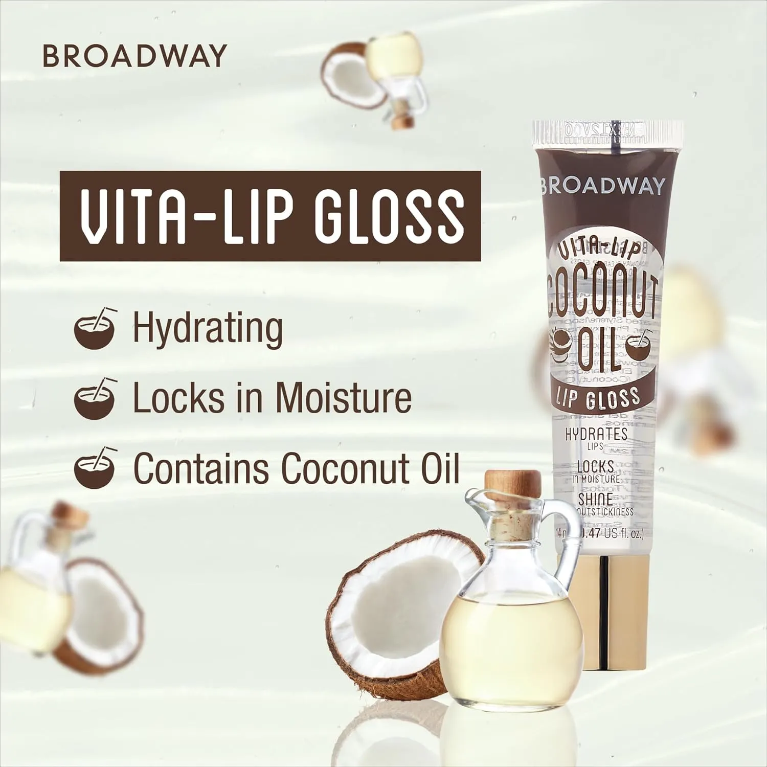 Ruby Kisses Broadway Vita-Lip Clear Lip Gloss (Coconut Oil 12 Pack), Ultra-Hydrating & Soothing Formula with Vitamin Oils, High-Shine Non-Sticky Finish, Healing Glossy Lip Balm Locks in Moisture