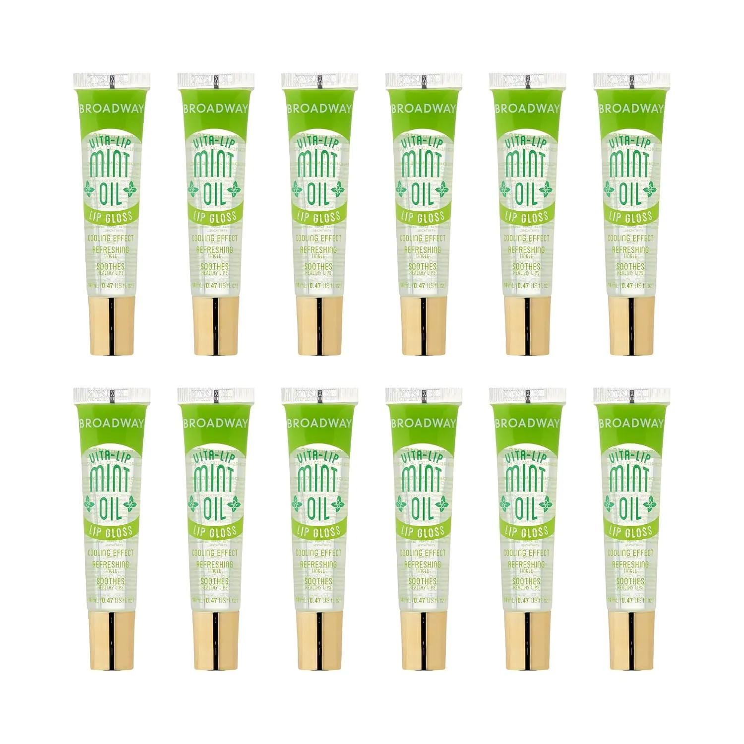 Ruby Kisses Broadway Vita-Lip Clear Lip Gloss (Mint Oil 12 Pack), Ultra-Hydrating & Soothing Formula with Vitamin Oils, High-Shine Non-Sticky Finish, Nourishing Glossy Lip Balm With Cooling Effect
