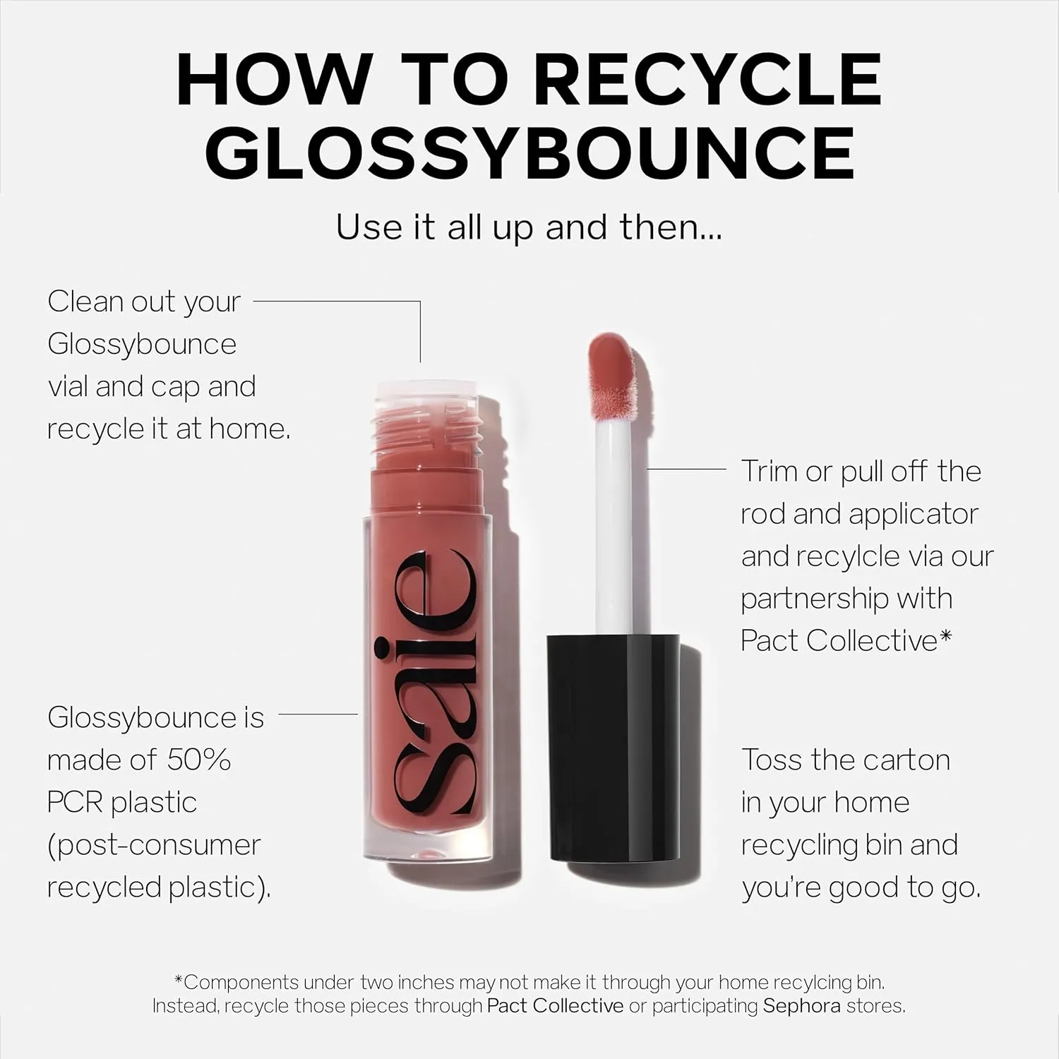Saie Glossybounce - Hydrating Lip Gloss and Tinted Lip Oil Hybrid with Hyaluronic Acid & Jojoba Oil for Non-Sticky, Ultra-Shiny, Plump & Soft Lips - Everyday Makeup Essential - Bounce (.17 oz)