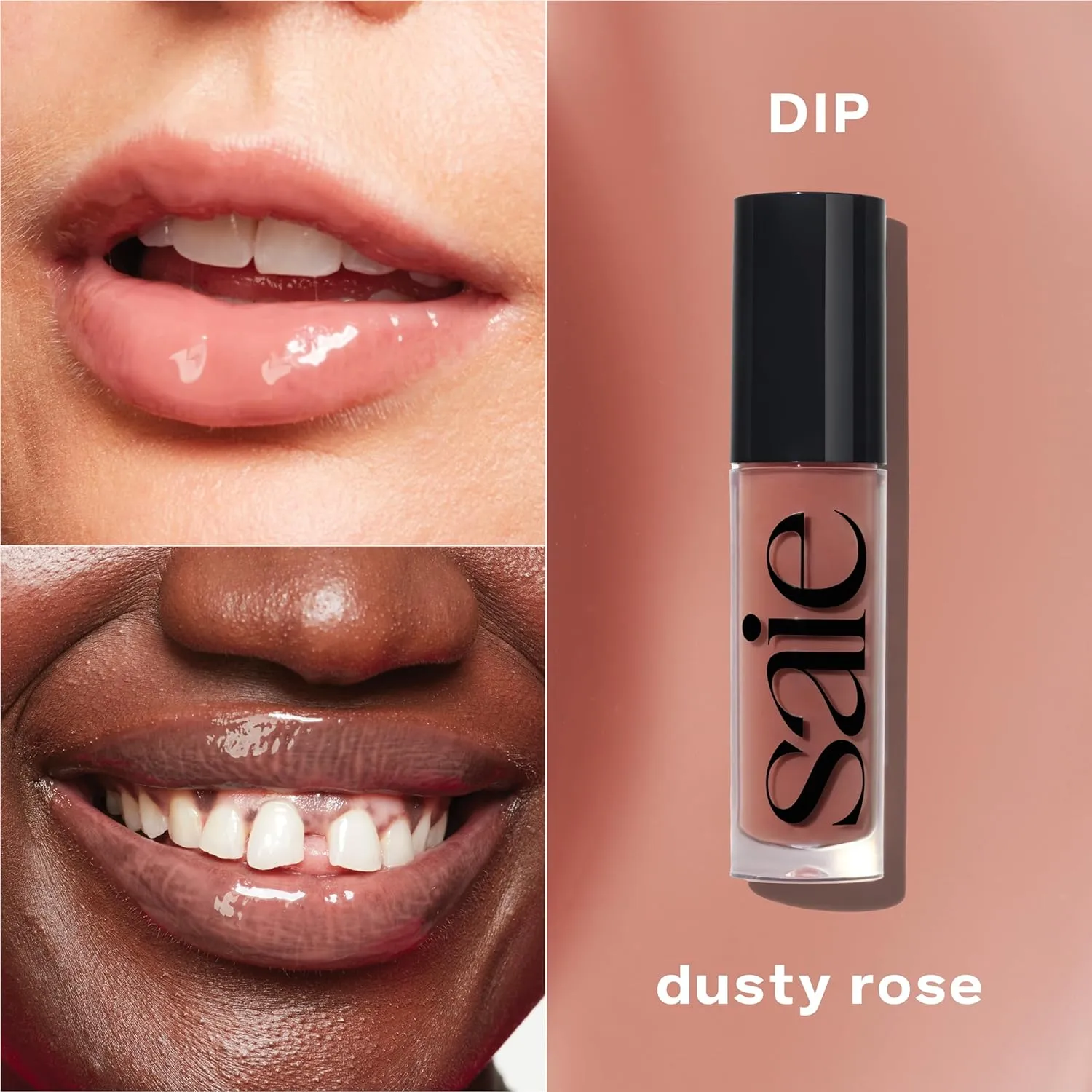 Saie Glossybounce - Hydrating Lip Gloss and Tinted Lip Oil Hybrid with Hyaluronic Acid & Jojoba Oil for Non-Sticky, Ultra-Shiny, Plump & Soft Lips - Everyday Makeup Essential - Dip (.17 oz)