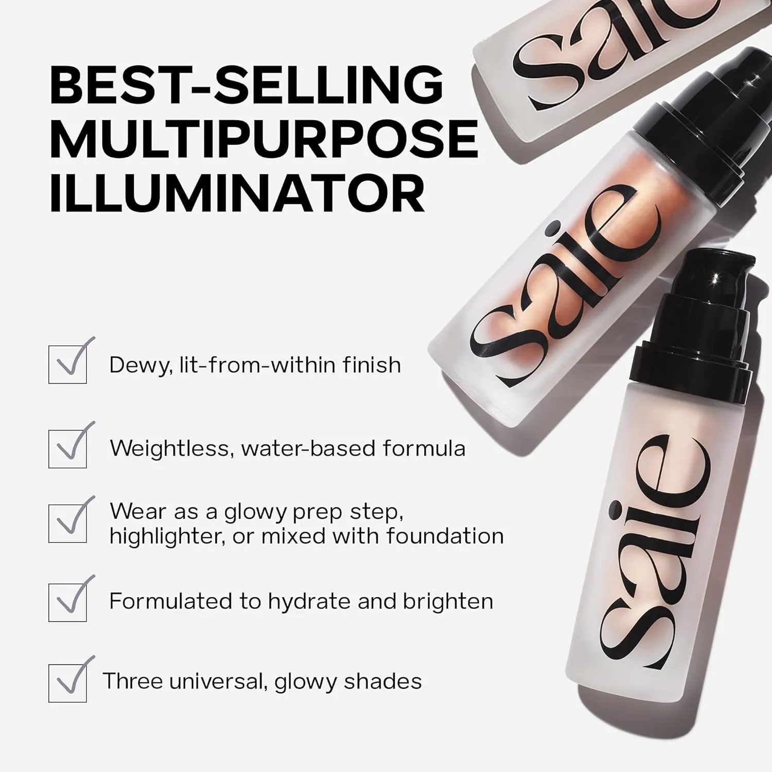 Saie Glowy Super Gel Lightweight Illuminator - Luminizer and Makeup Primer for Glowing Skin - Enriched with Vitamin C   Hydrating Squalane Oil - Roseglow (1 oz)