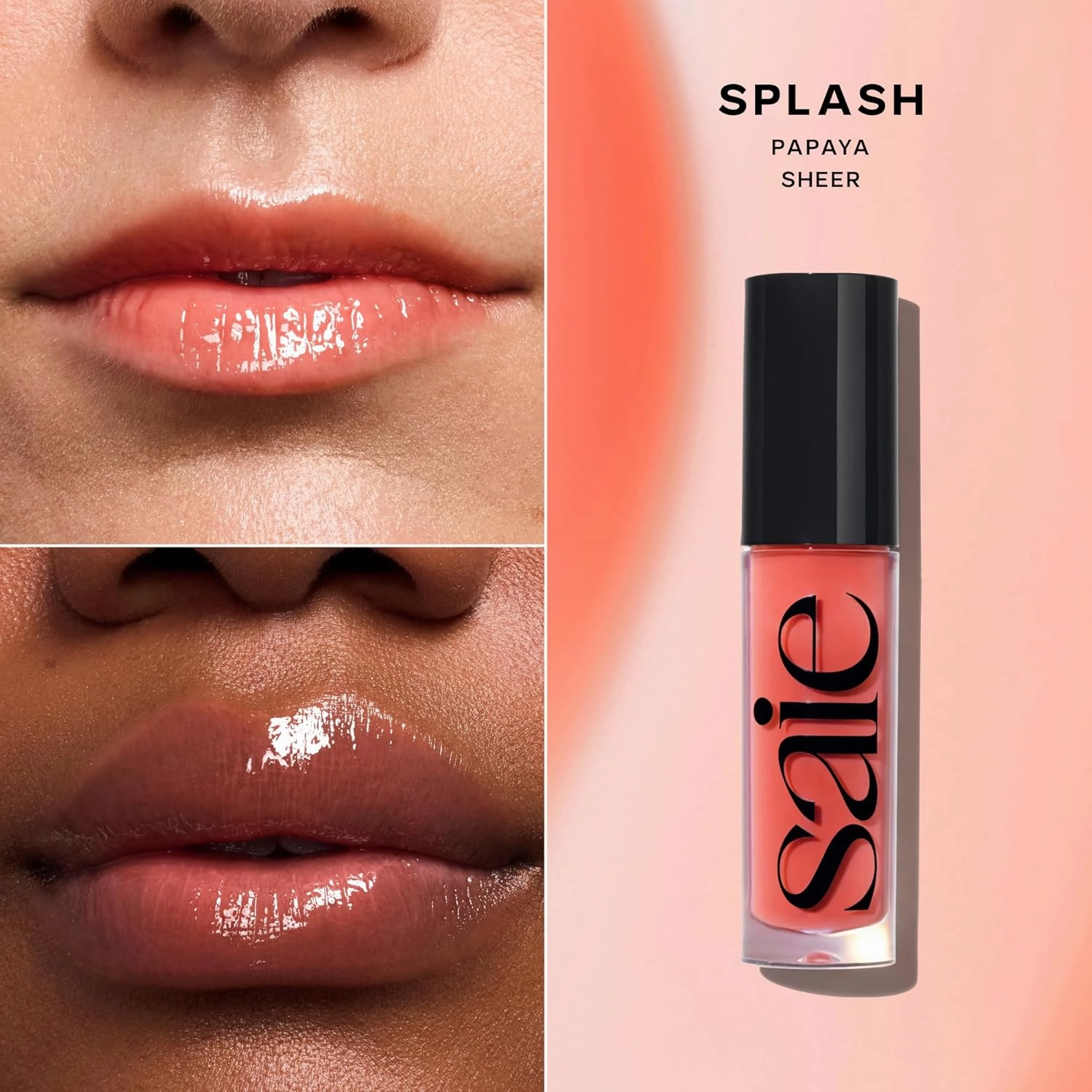 Saie Glossybounce - Hydrating Lip Gloss and Tinted Lip Oil Hybrid with Hyaluronic Acid & Jojoba Oil for Non-Sticky, Ultra-Shiny, Plump & Soft Lips - Everyday Makeup Essential - Splash (.17 oz)
