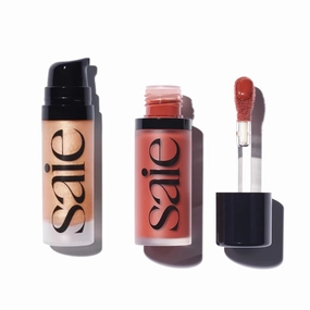 Saie Mini Glowy Super Gel Lightweight llluminator & Makeup Primer - Sunglow (0.5 oz)   Dew Blush - Lightweight Liquid Blush with a Blendable   Buildable Cream Finish - Spicy (.40 oz)