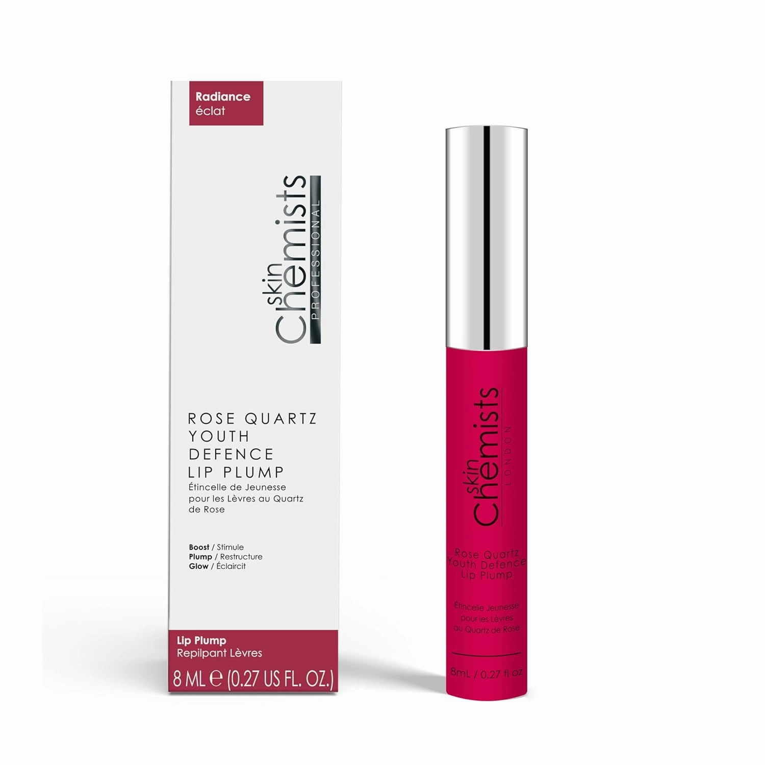 skinChemists Rose Quartz Lip Plump with Hyaluronic Acid & Retinol 8ml – Hydrating & Volumizing Lip Treatment for Fuller, Youthful Lips – Made in UK